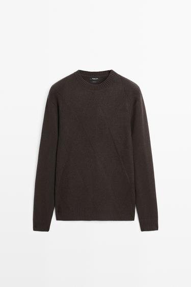Cashmere-wool blend knit sweater with round neck — KHAKI GREEN 2