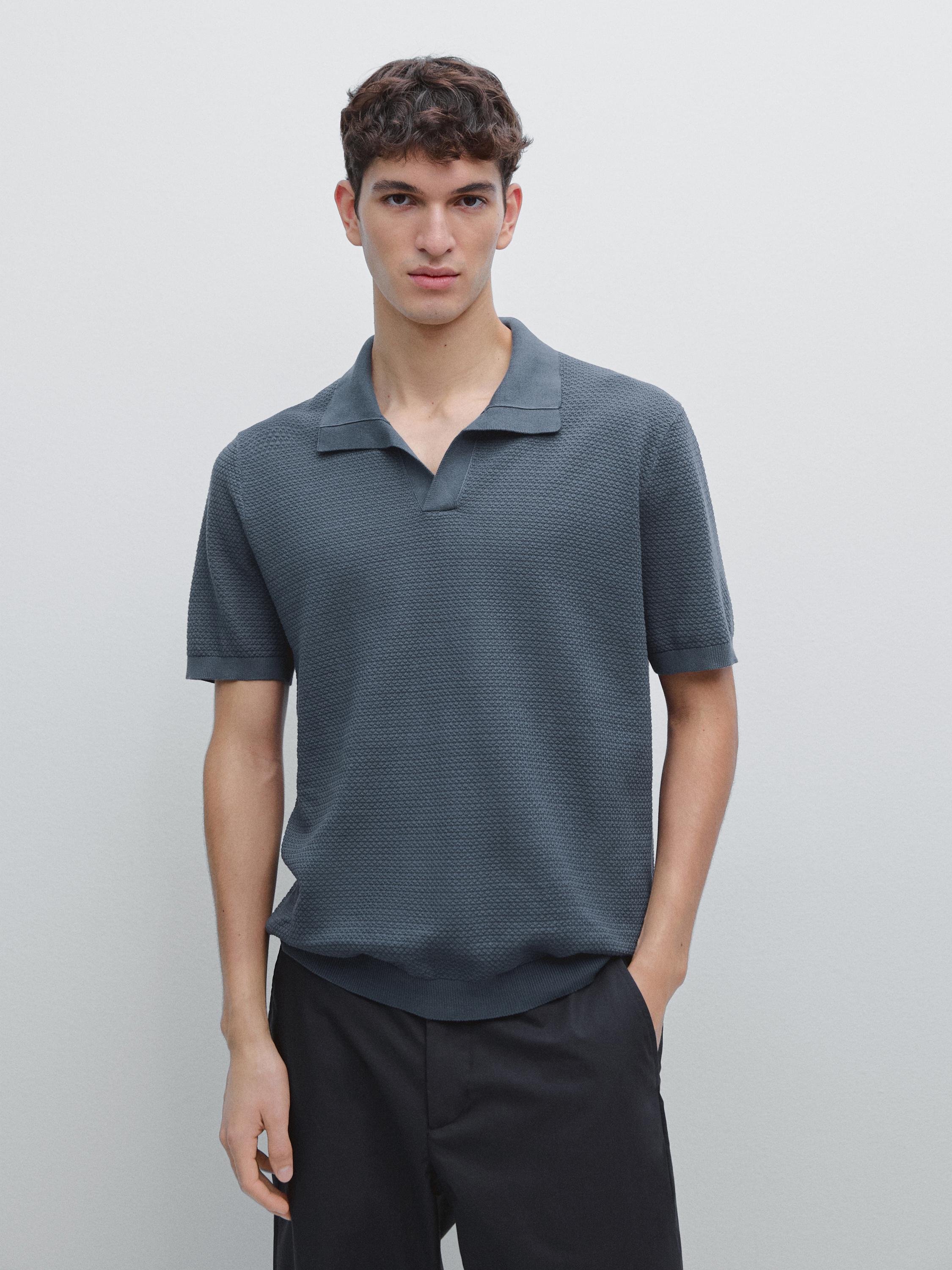 Textured knit V-neck polo shirt