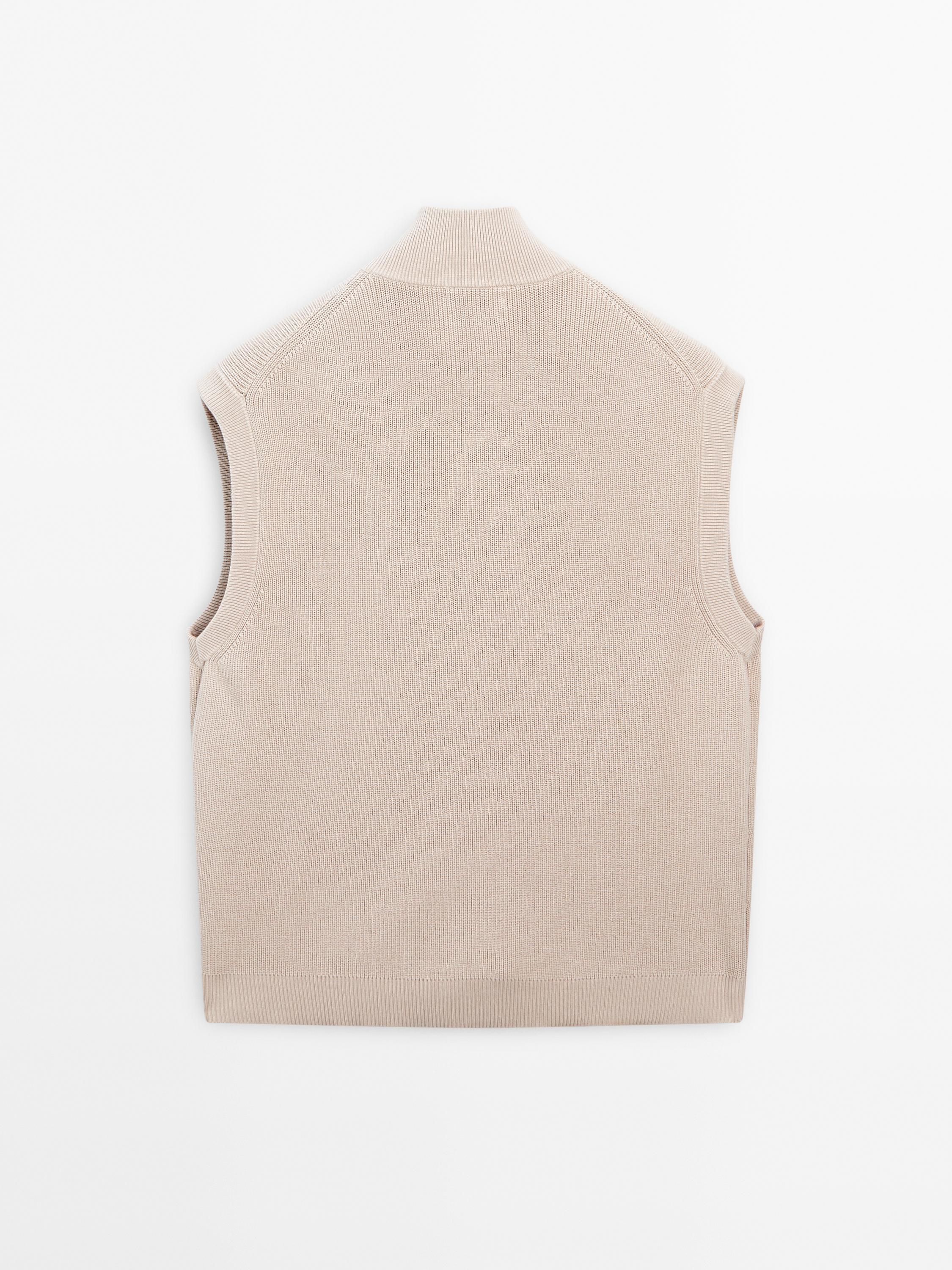 Cotton knit vest with zip