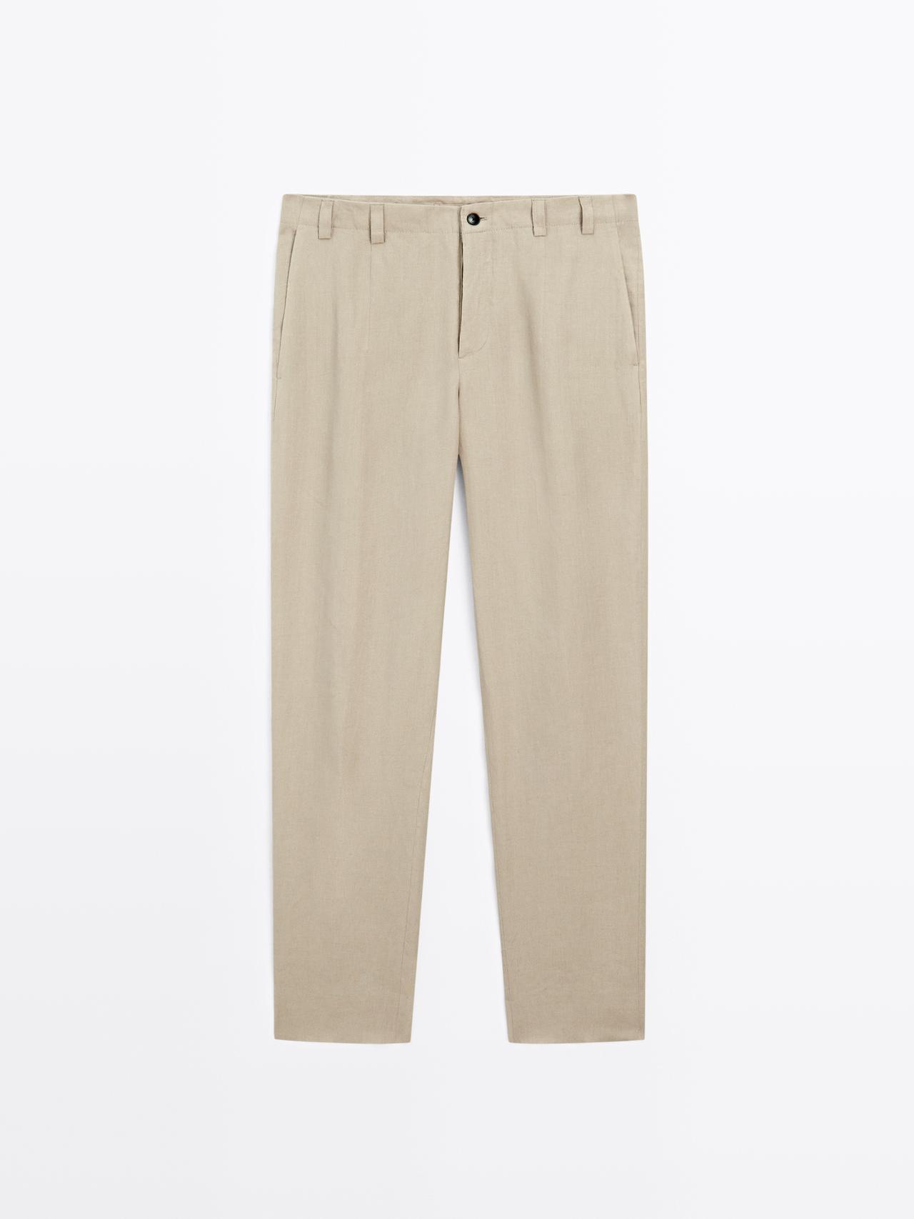 Massimo Dutti - Herre - Total Look-Bukser I 100 % Hør Med Brede Ben - Beige - 42