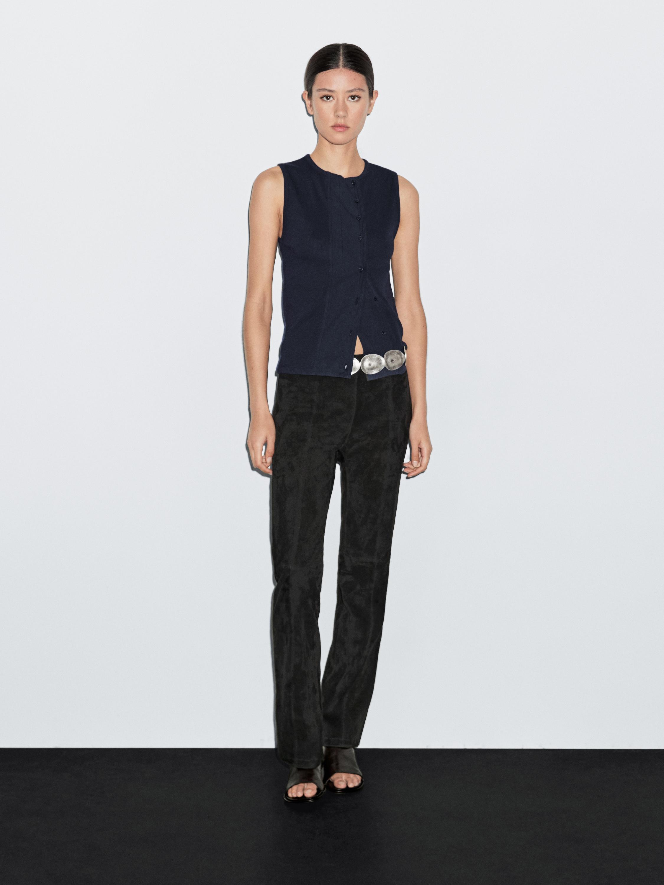 Straight-leg cotton blend trousers