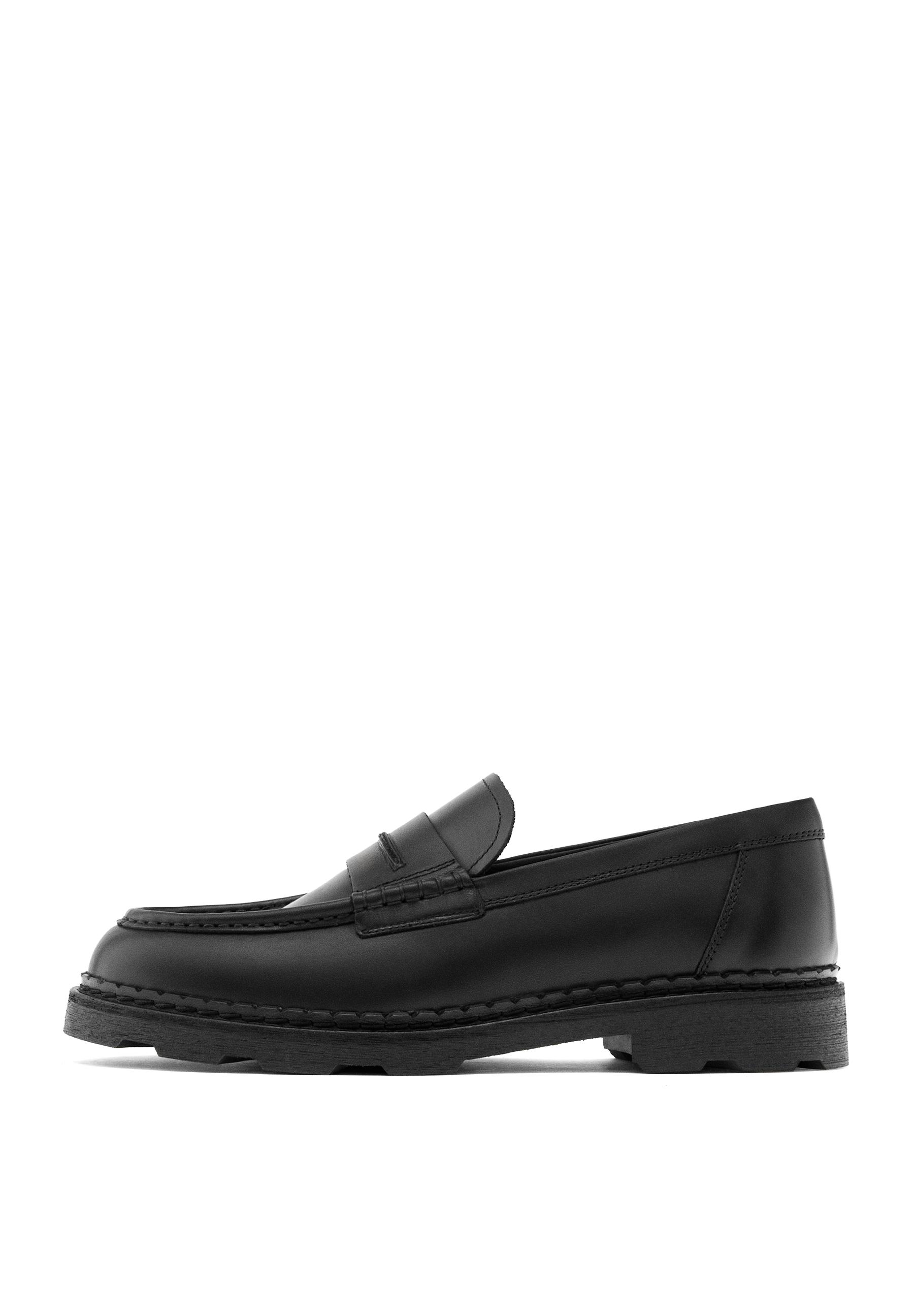 Leather track-sole loafers with penny strap — BLACK