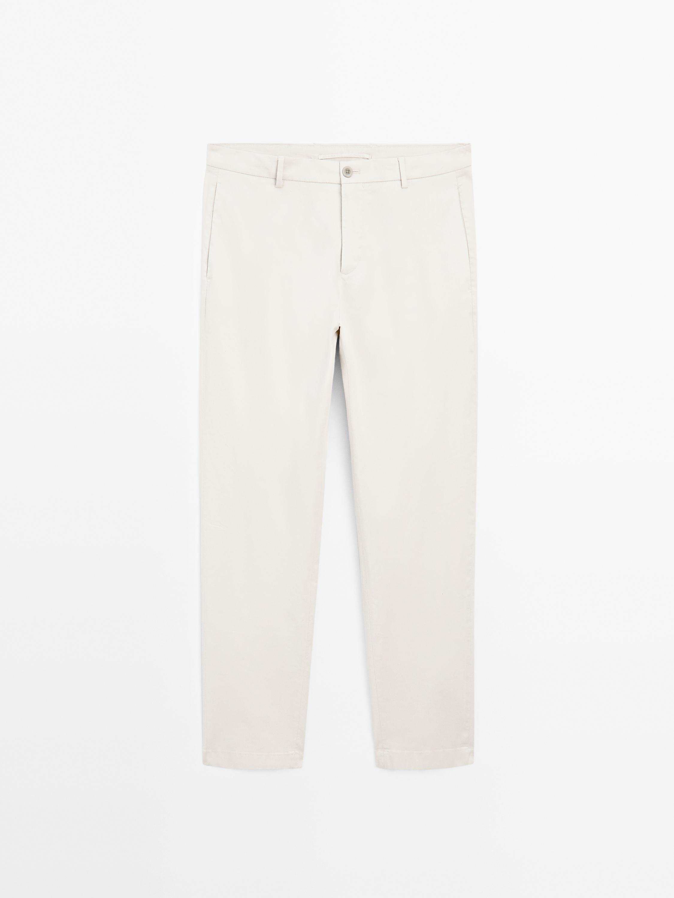 Cotton blend slim fit trousers