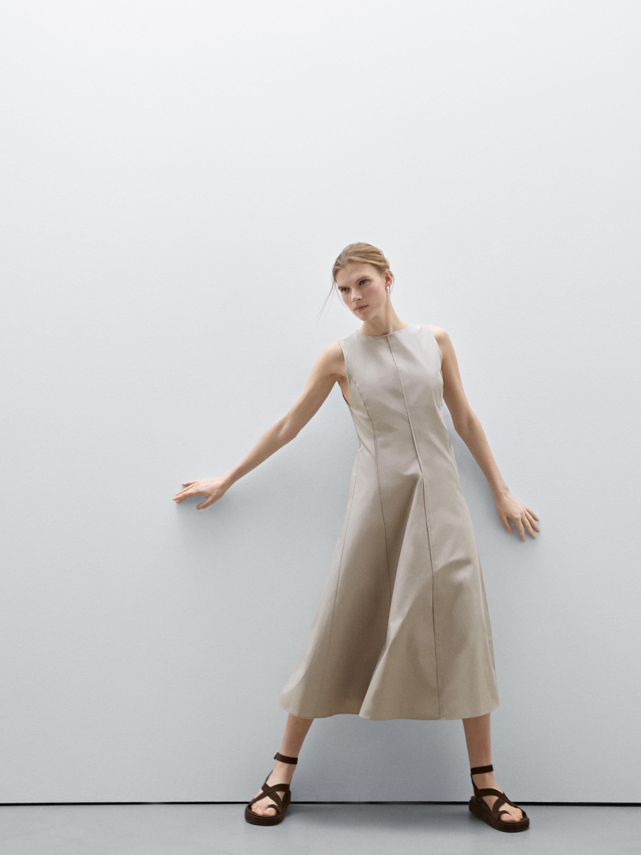 Poplin flounce midi dress