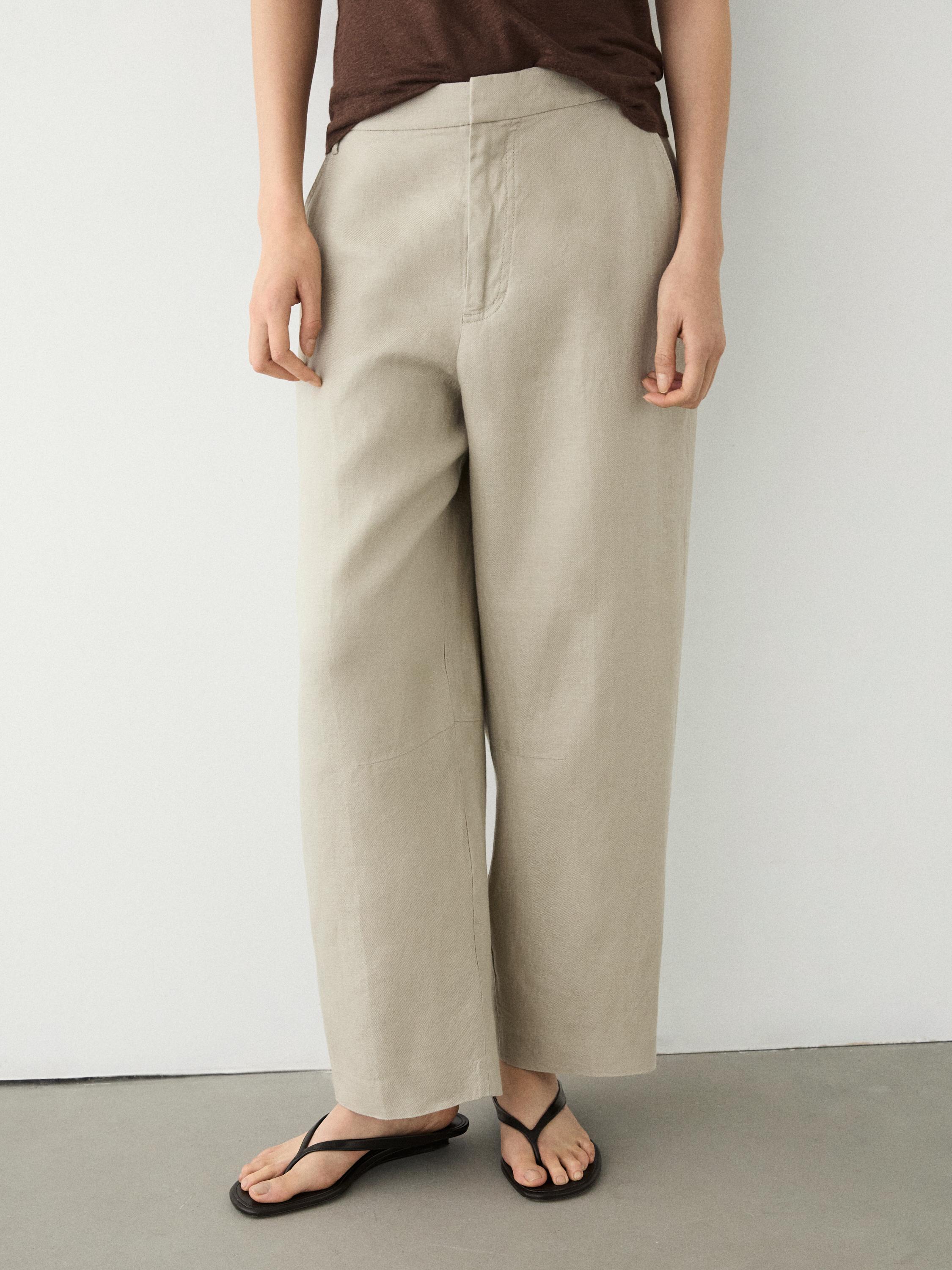 Flowing 100% linen trousers — STONE
