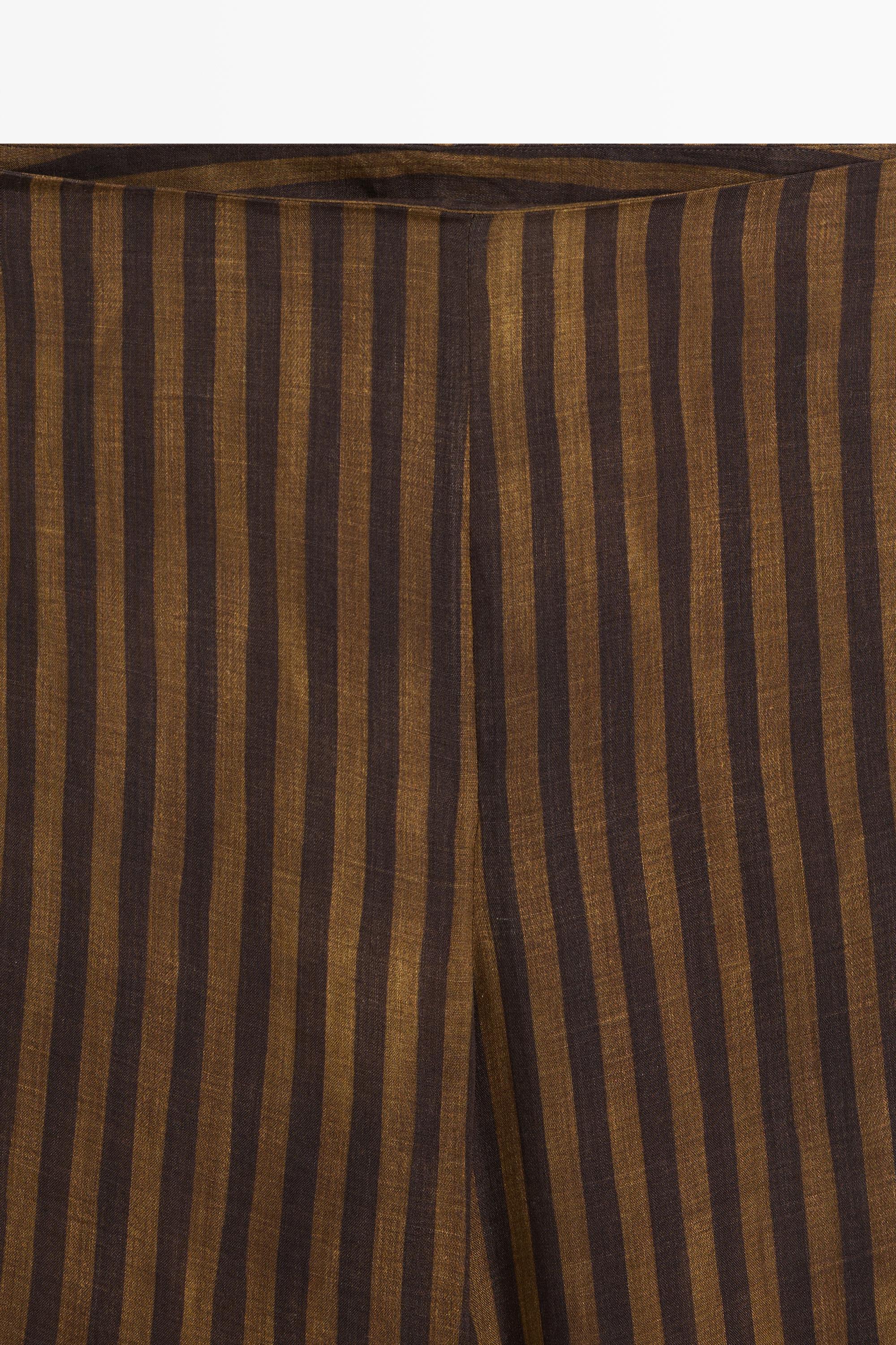Total look flowing striped pants with button hem — DARK KHAKI