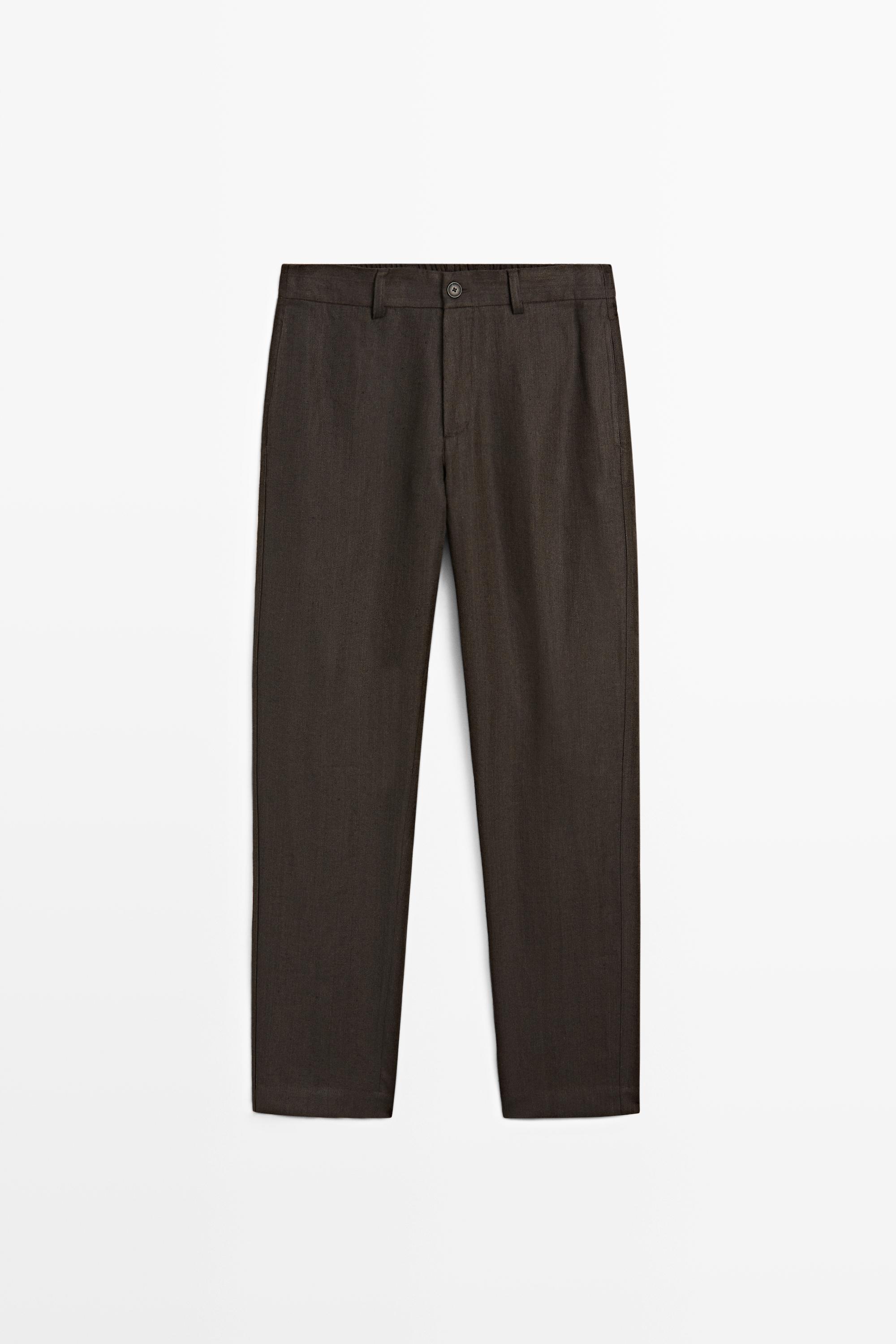 100% linen pants with elastic waist — BROWN