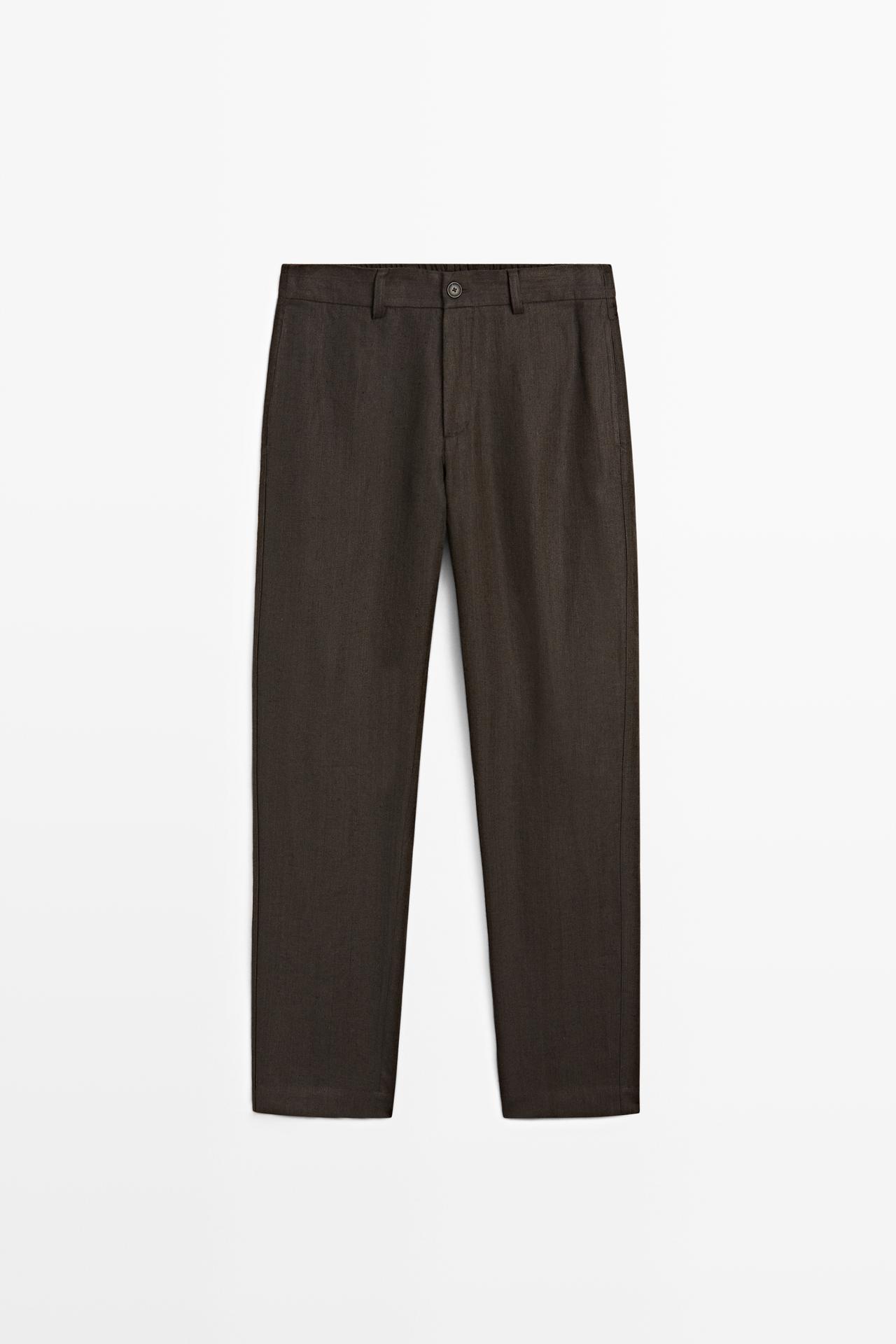 100% linen pants with elastic waist — BROWN