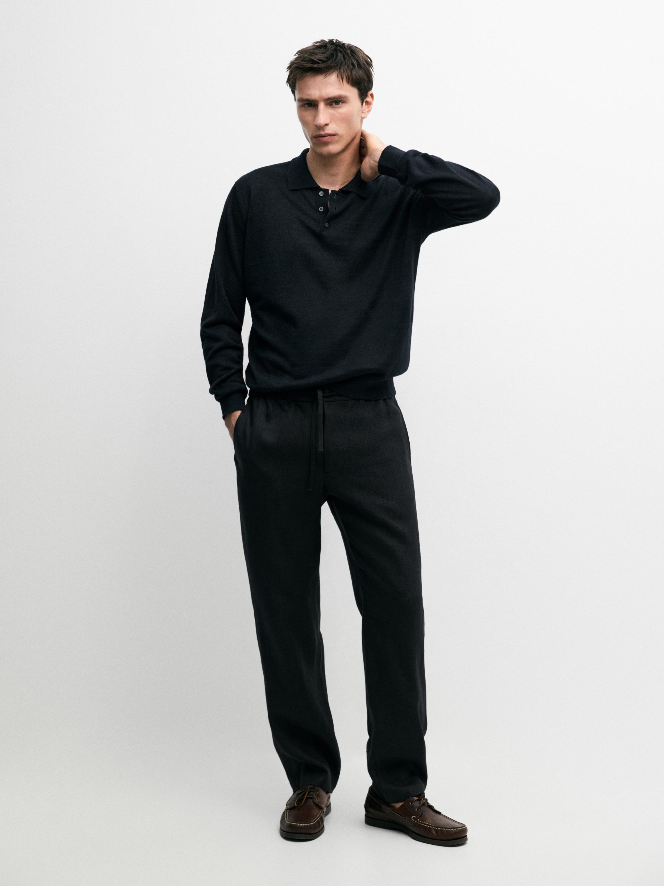 Linen jogger fit pants — BLACK