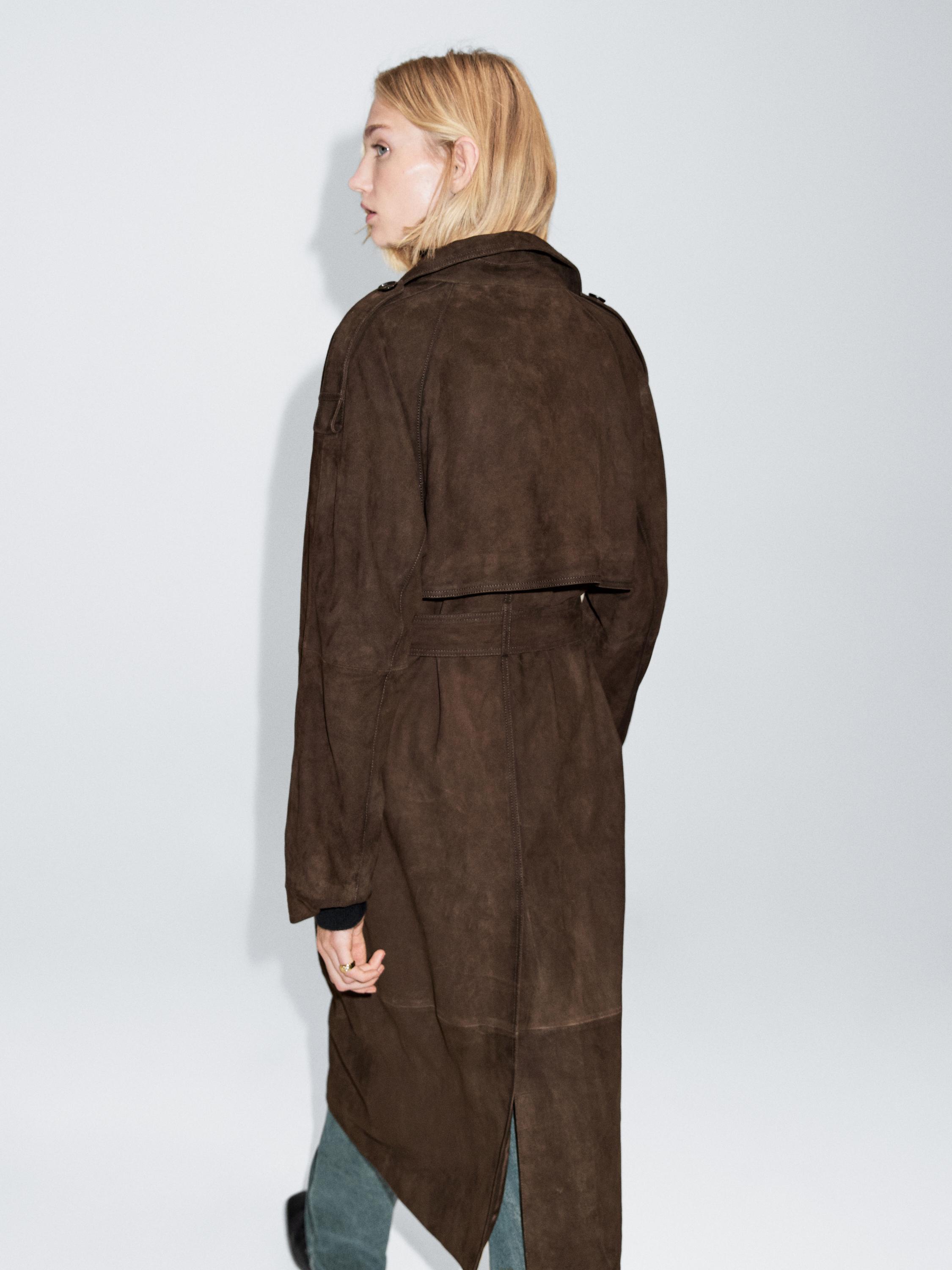 Lange suède leren trenchcoat