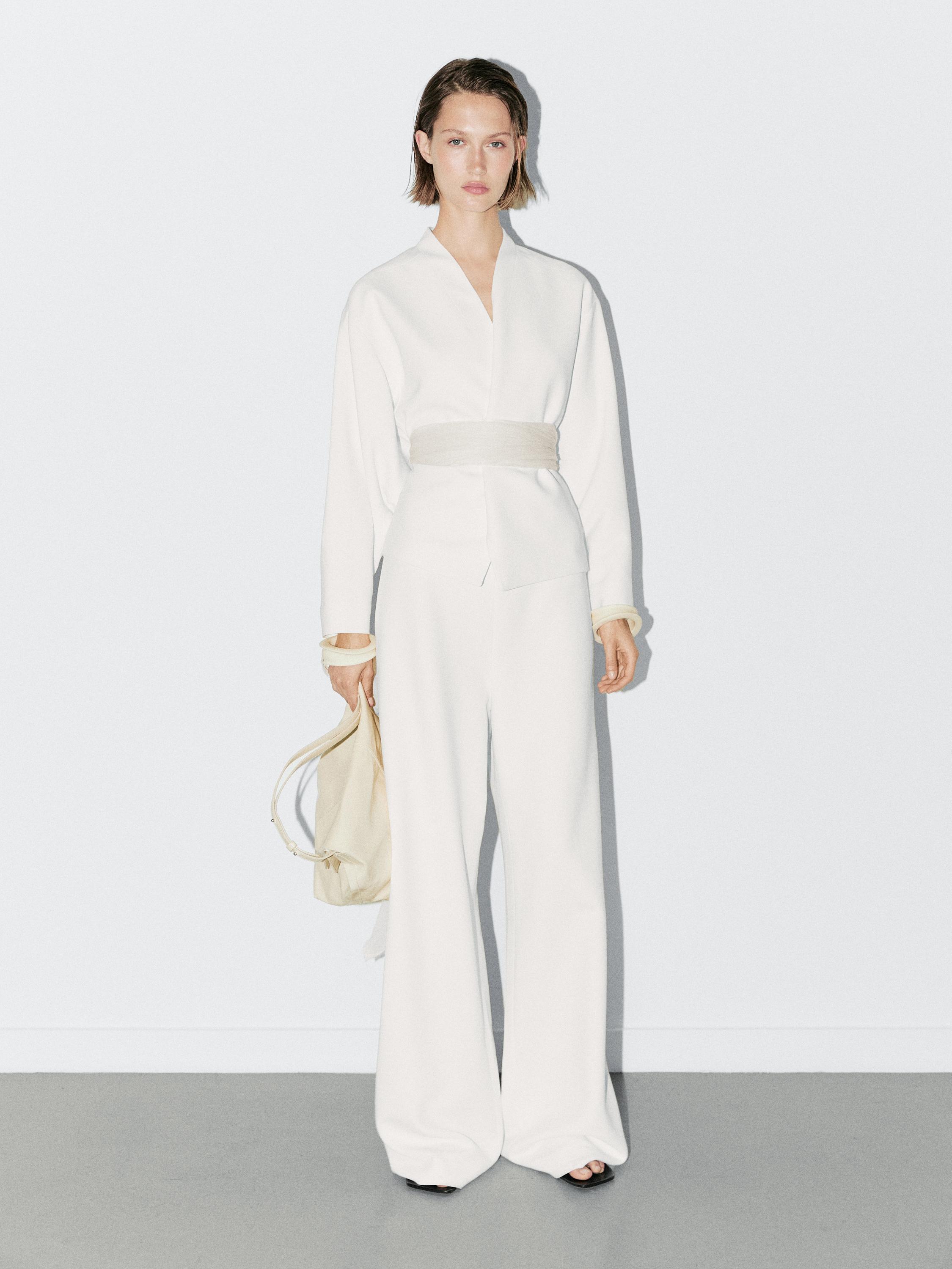 High-waist palazzo trousers STUDIO · White · Dressy Massimo Dutti