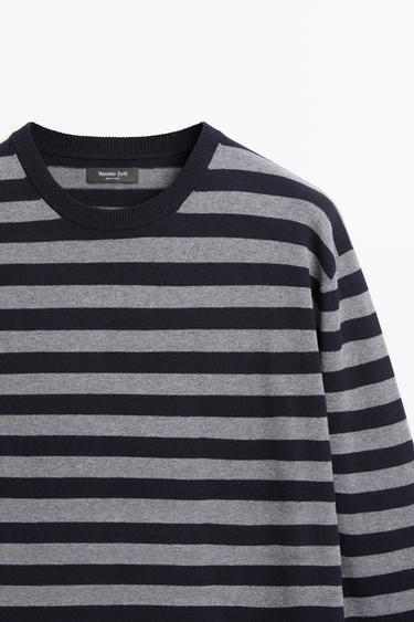 Cotton blend striped knit sweater — NAVY BLUE 9