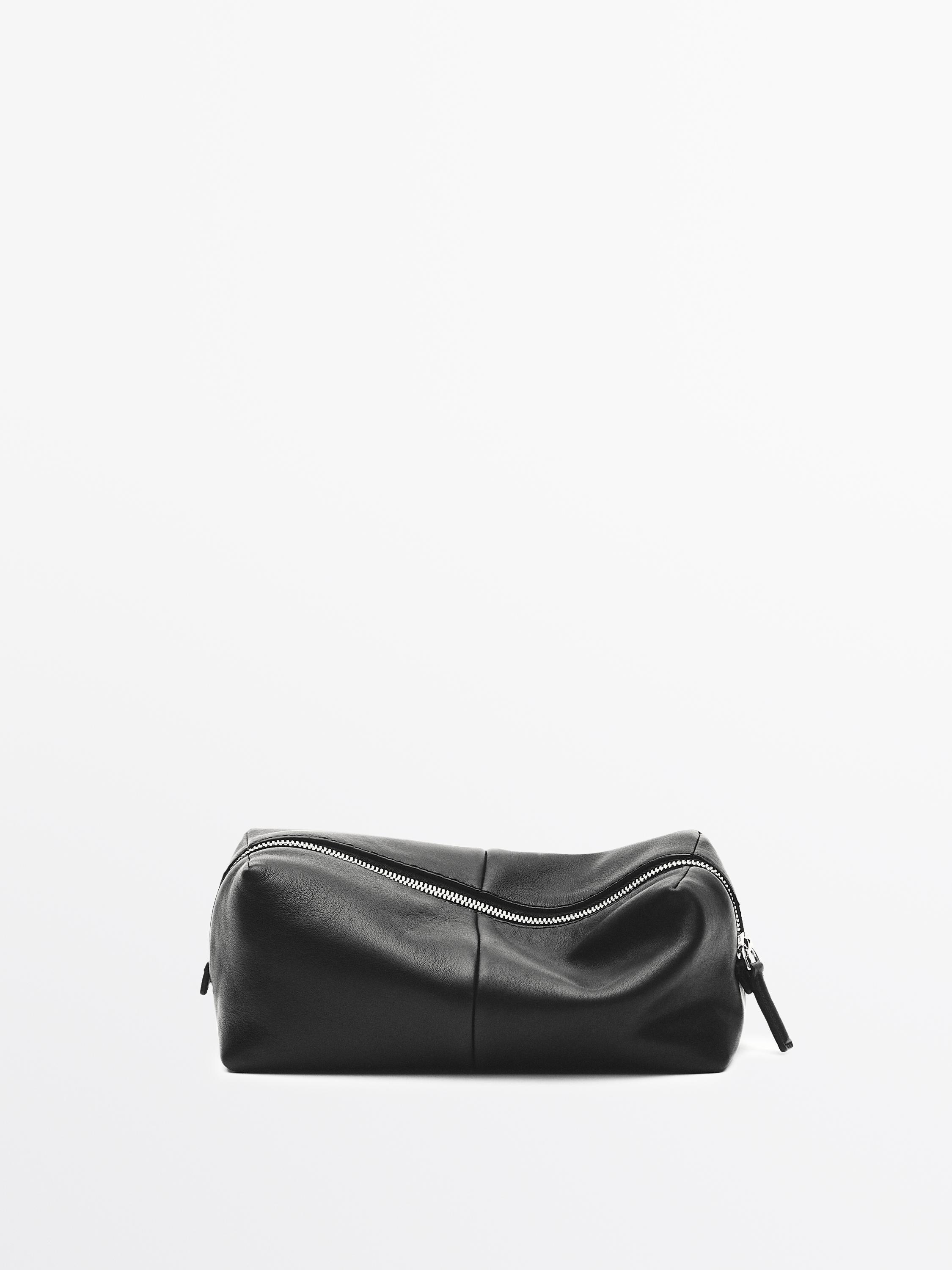 Nappa leather toiletry bag with zip — BLACK