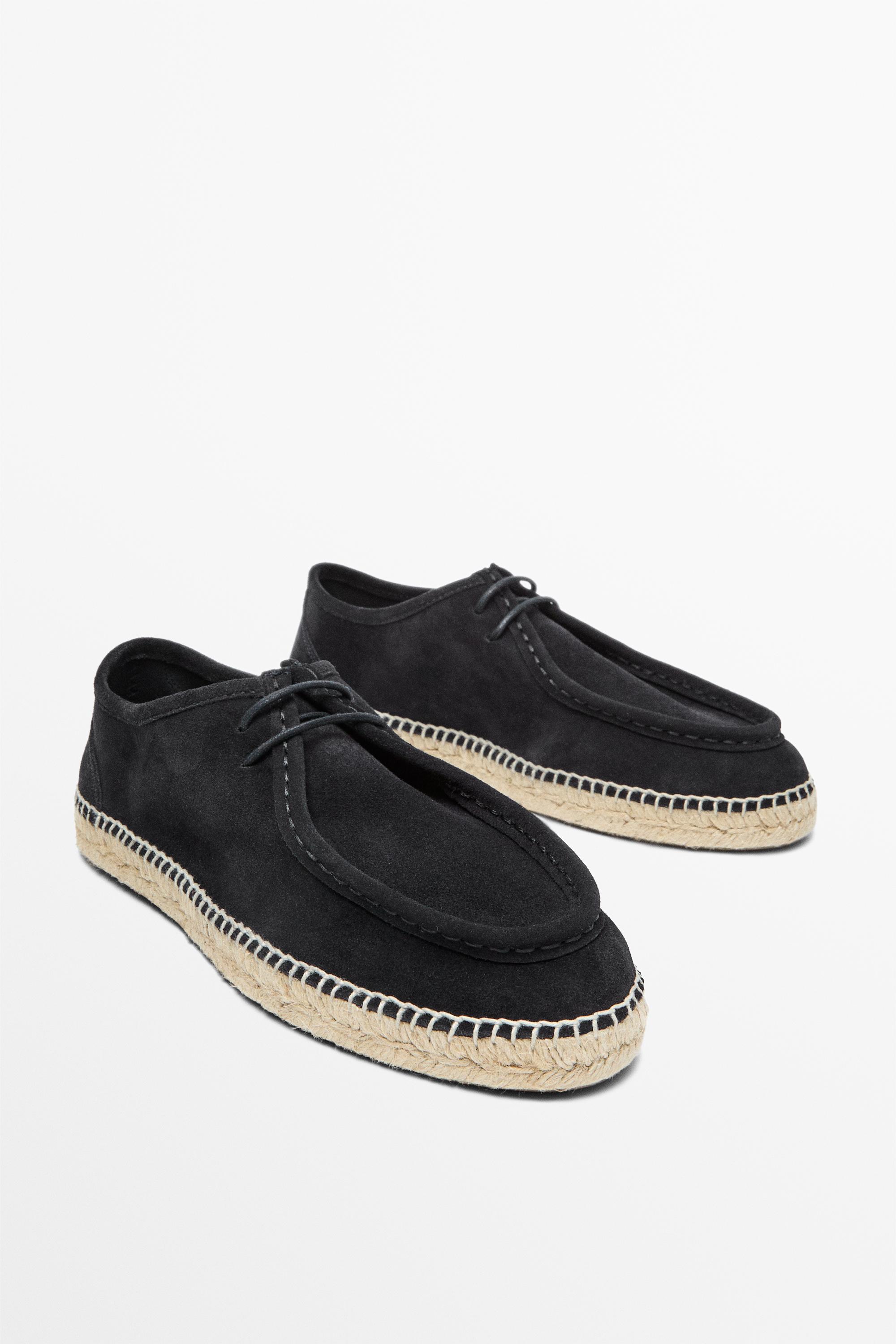 Split leather shoes with moc toe and jute sole — Dark blue