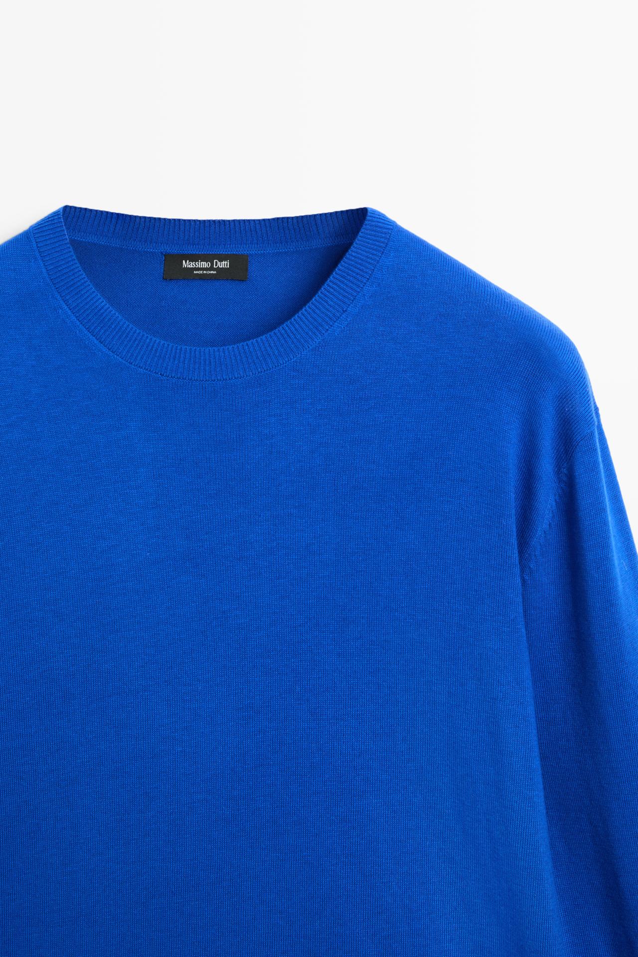 Cotton blend knit sweater — Blue