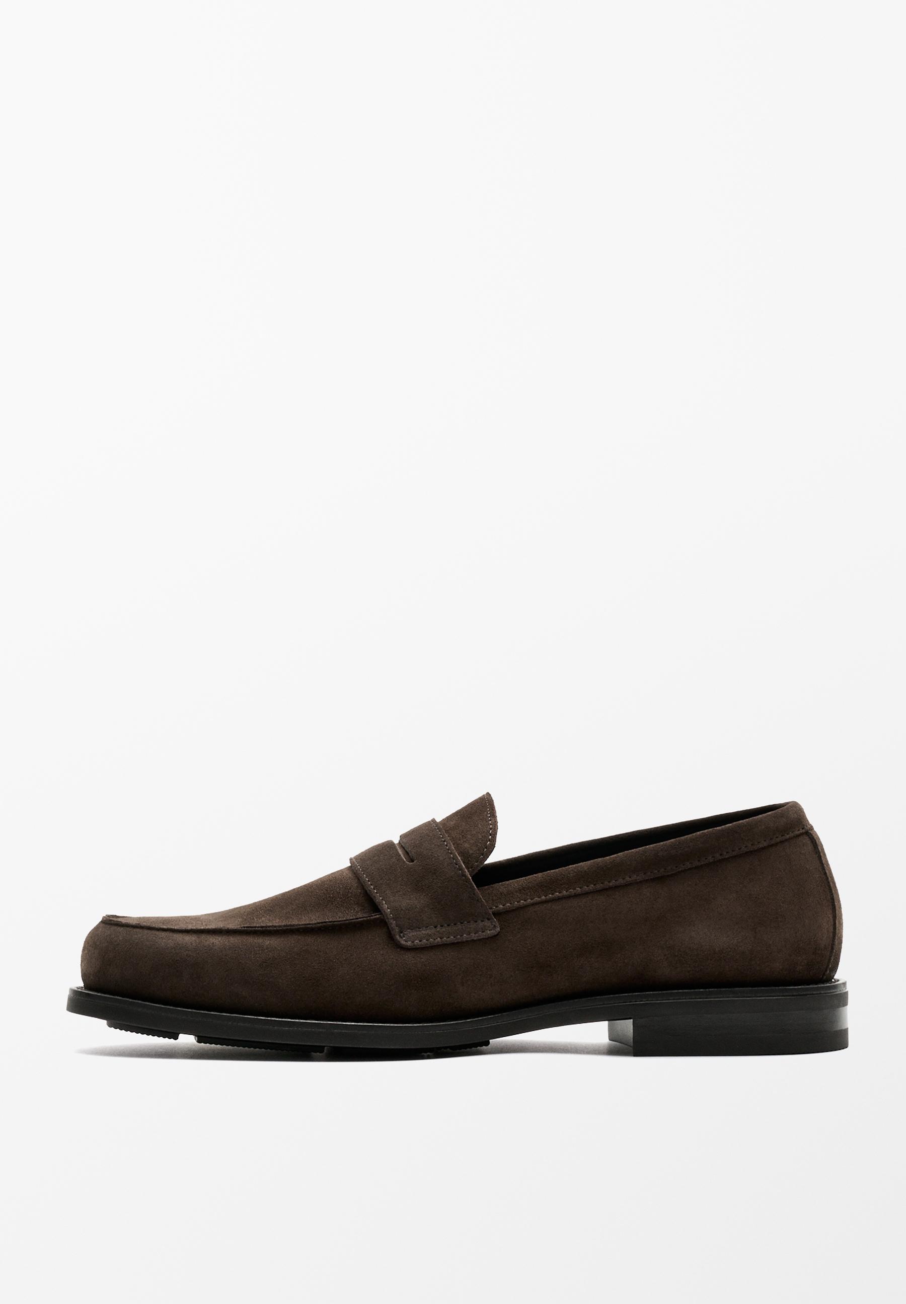 Split suede leather loafer — BROWN