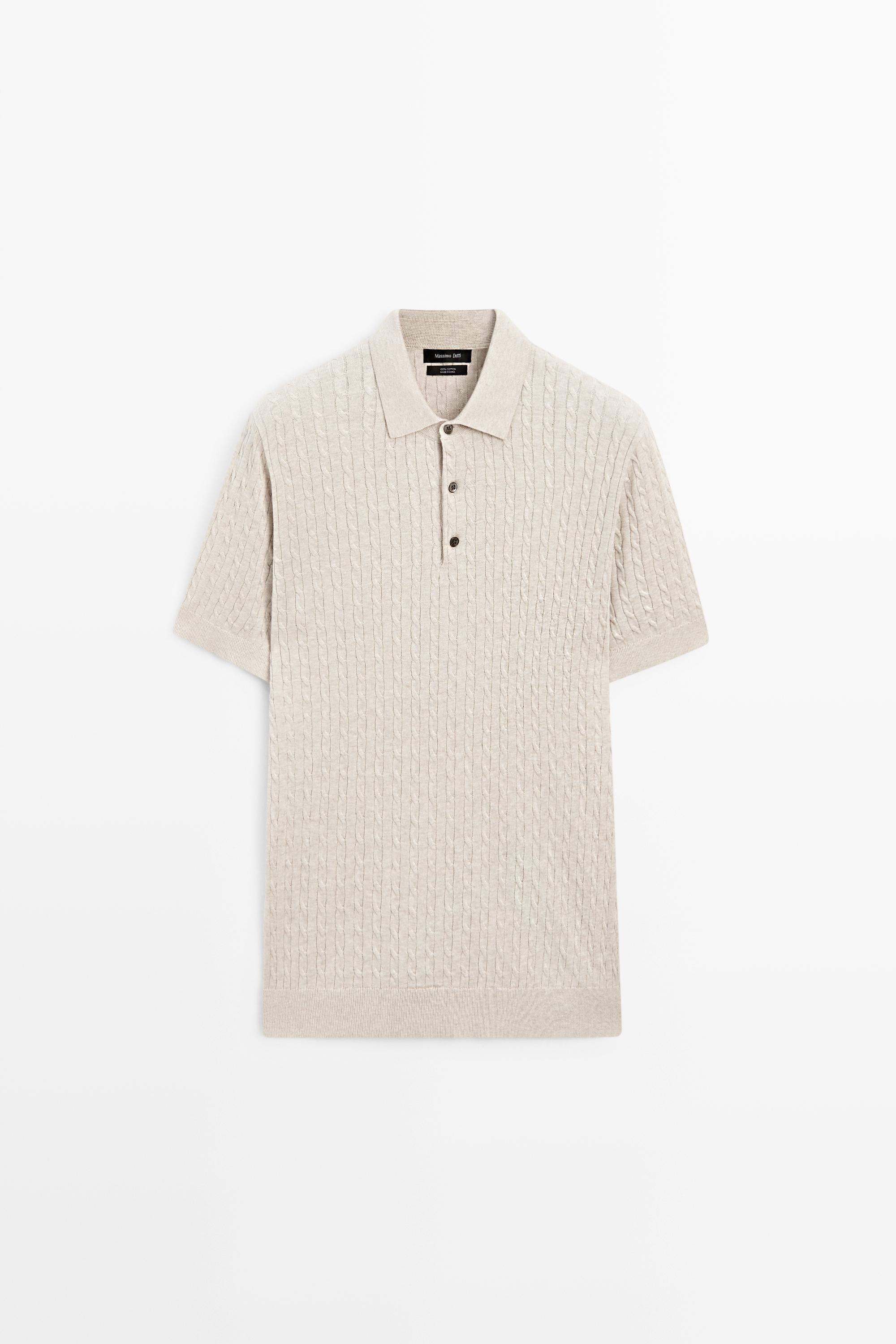 100% cotton cable-knit polo shirt — BEIGE