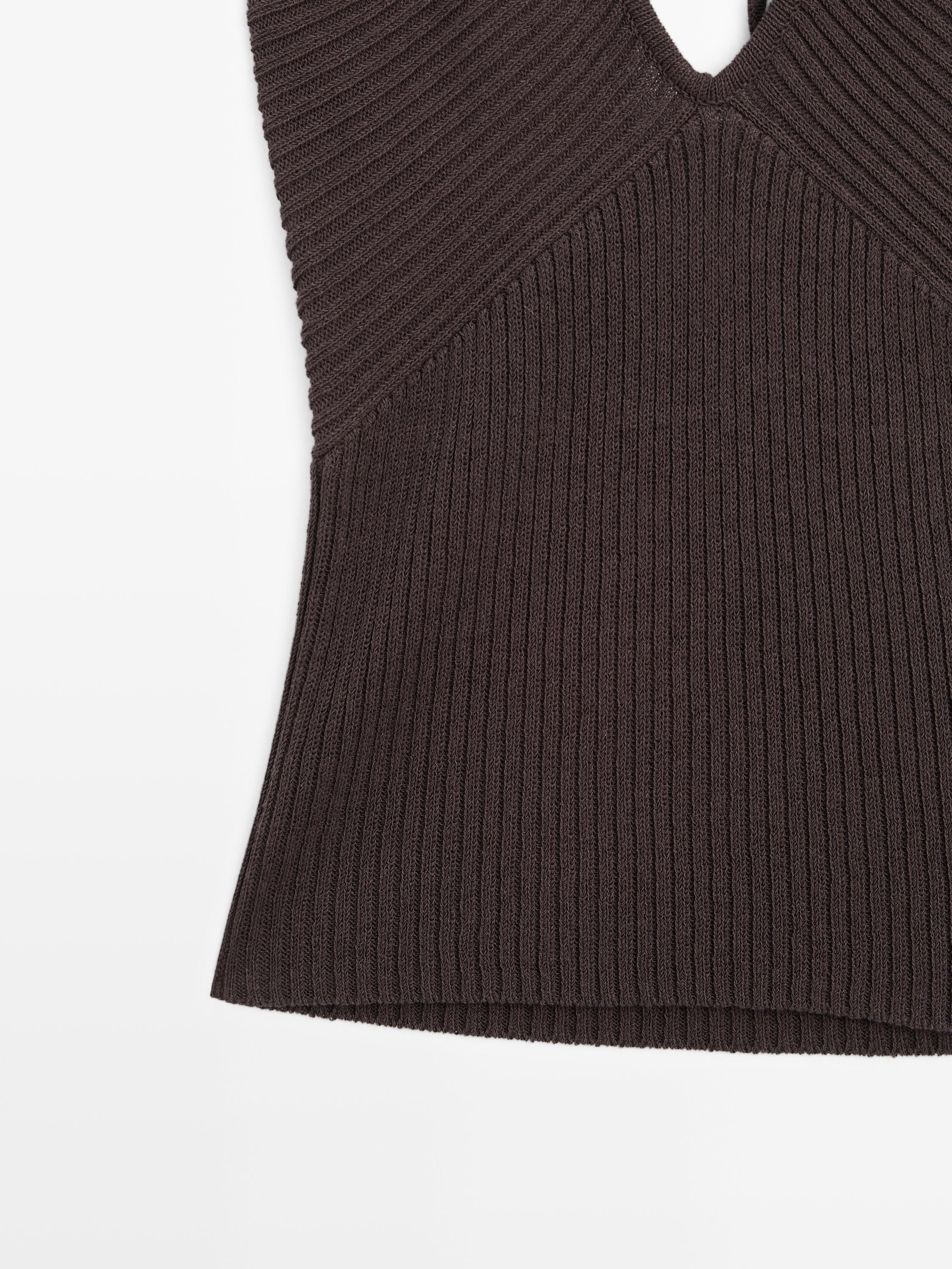 Knit top with low-cut back — AUBERGINE