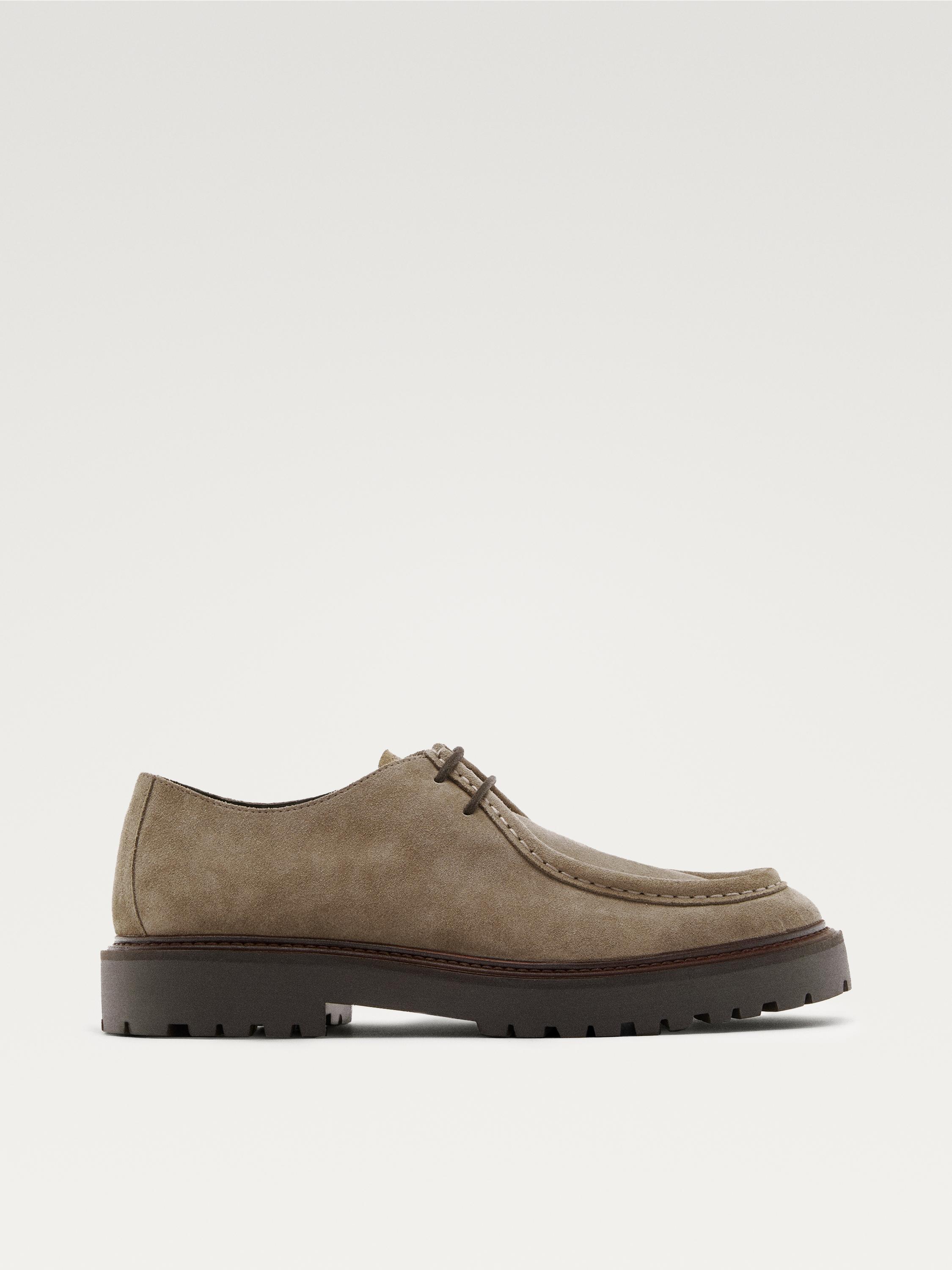 Moc toe split suede shoes — TAUPE
