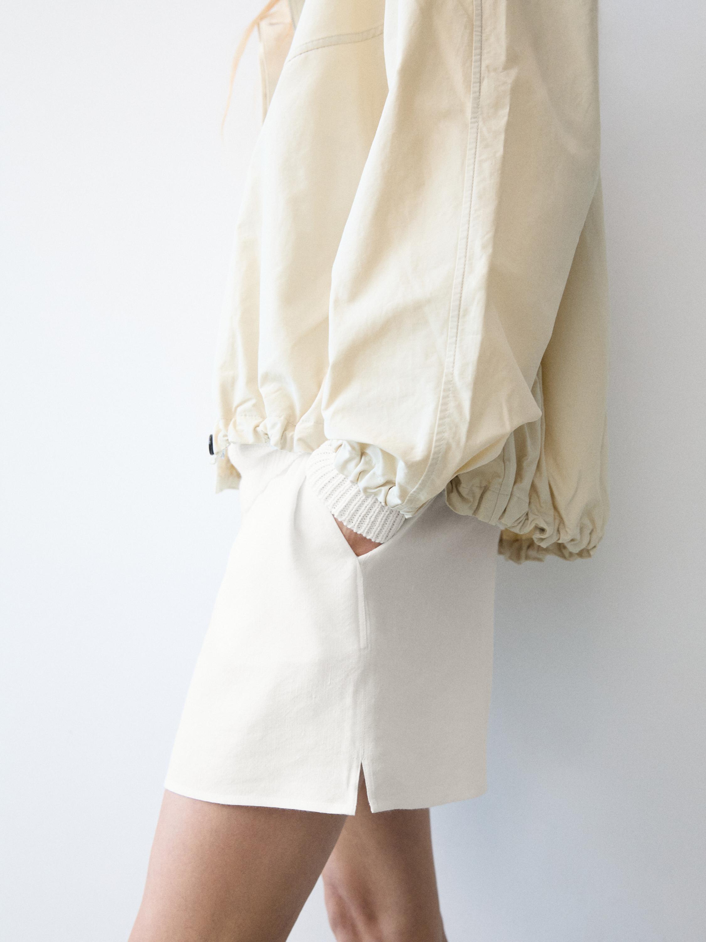 Linen blend total look short Bermuda shorts — Off white