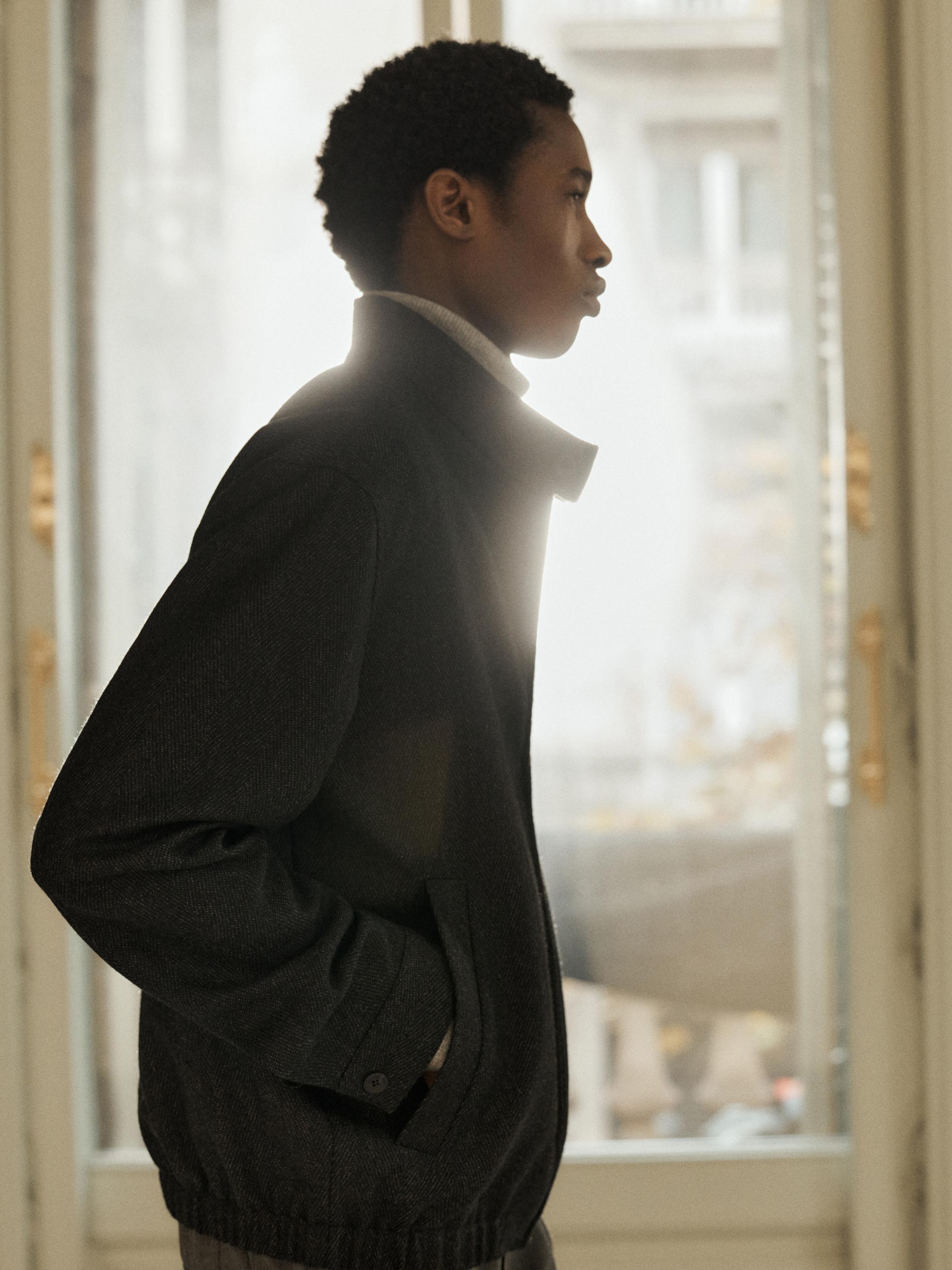100% wool herringbone bomber jacket — GREY