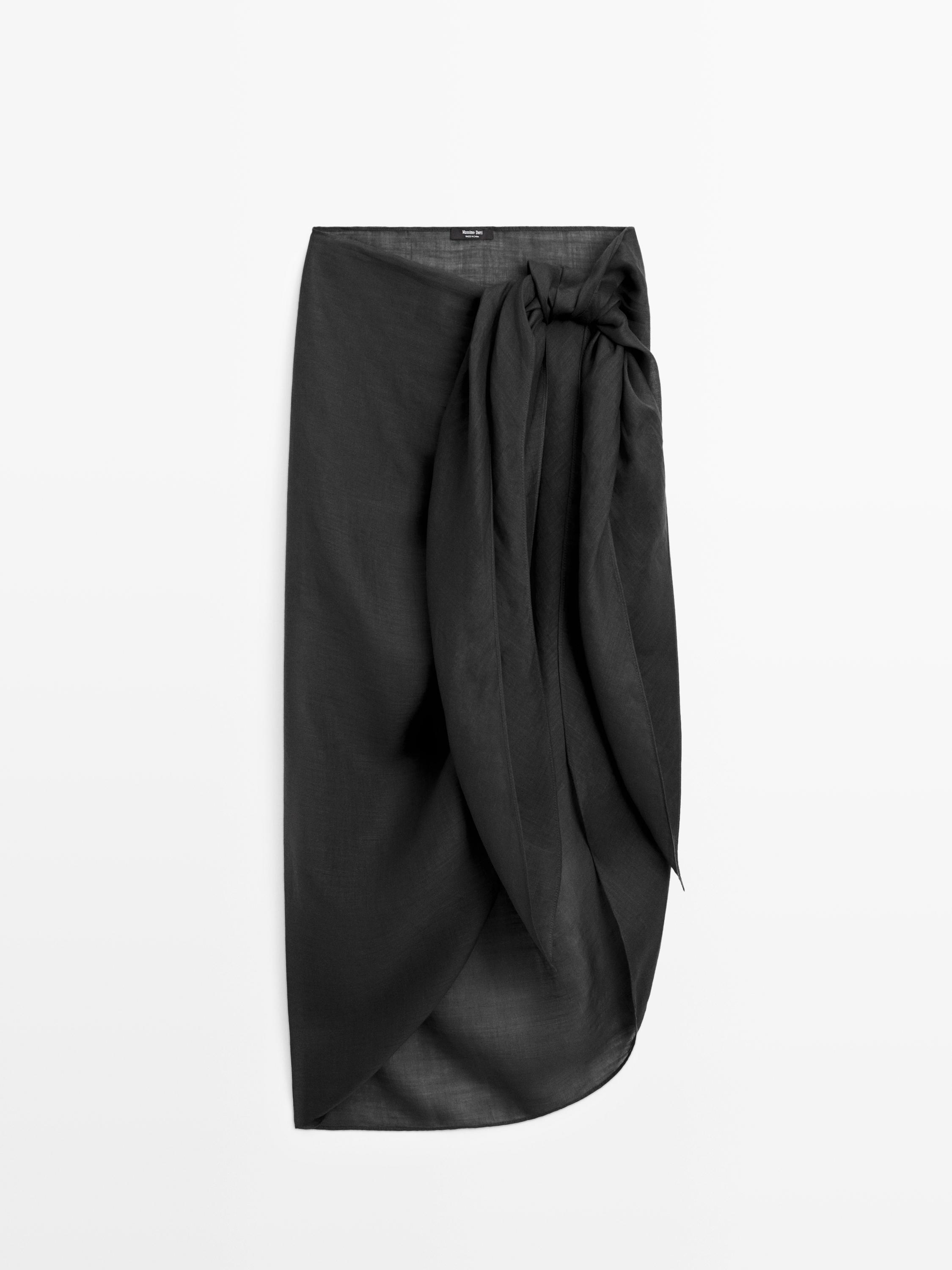 100% ramie pareo skirt — BLACK