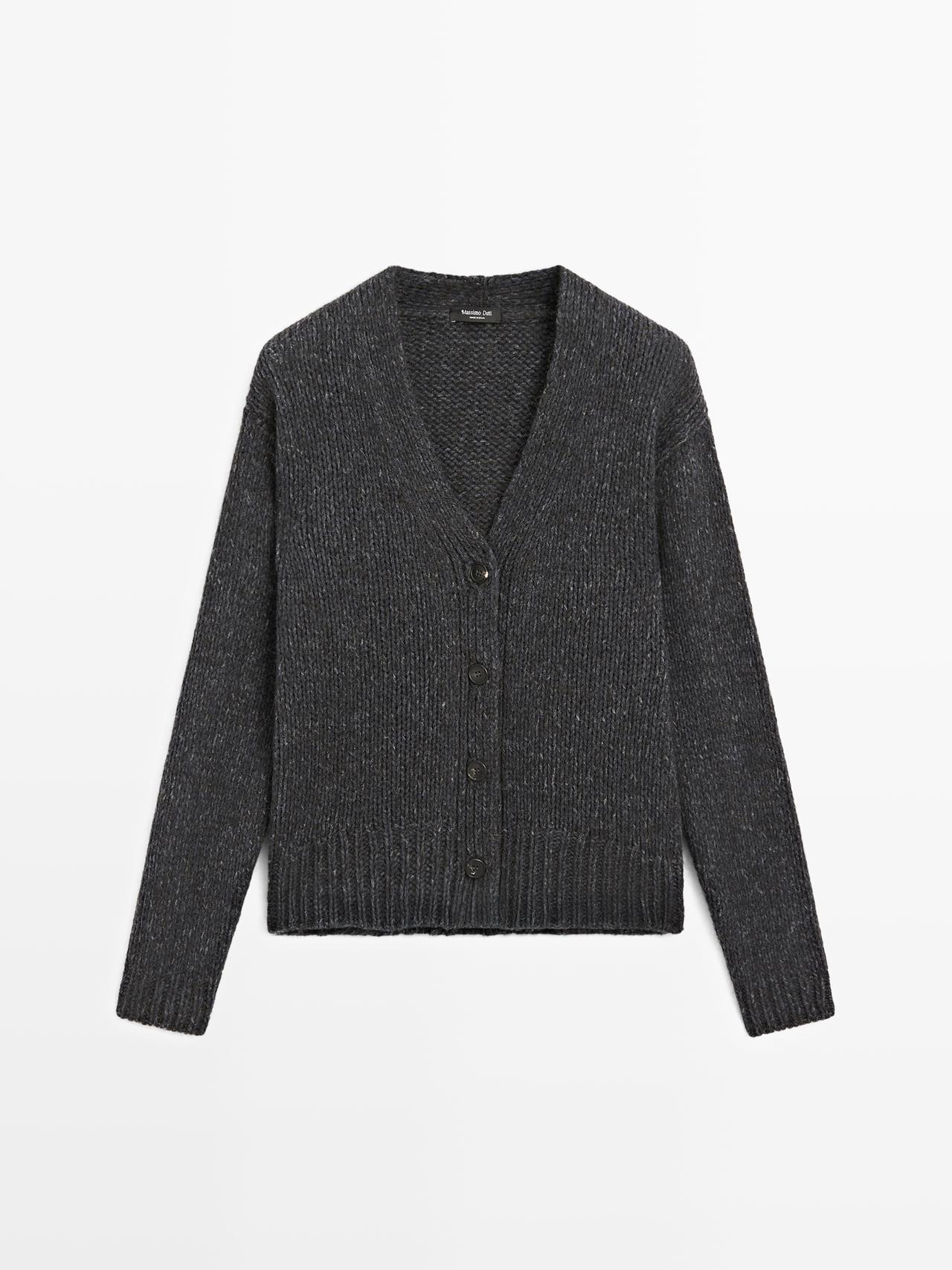 Massimo Dutti - Dame - Cardigan I Uldblanding Med V-Udskæring - Mørkeblå - M