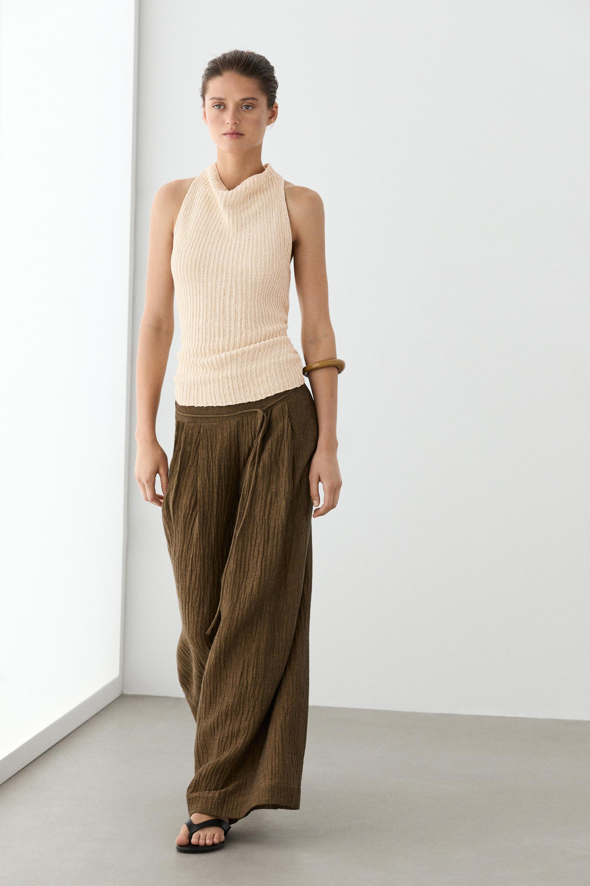Flowing linen blend trousers — BROWN