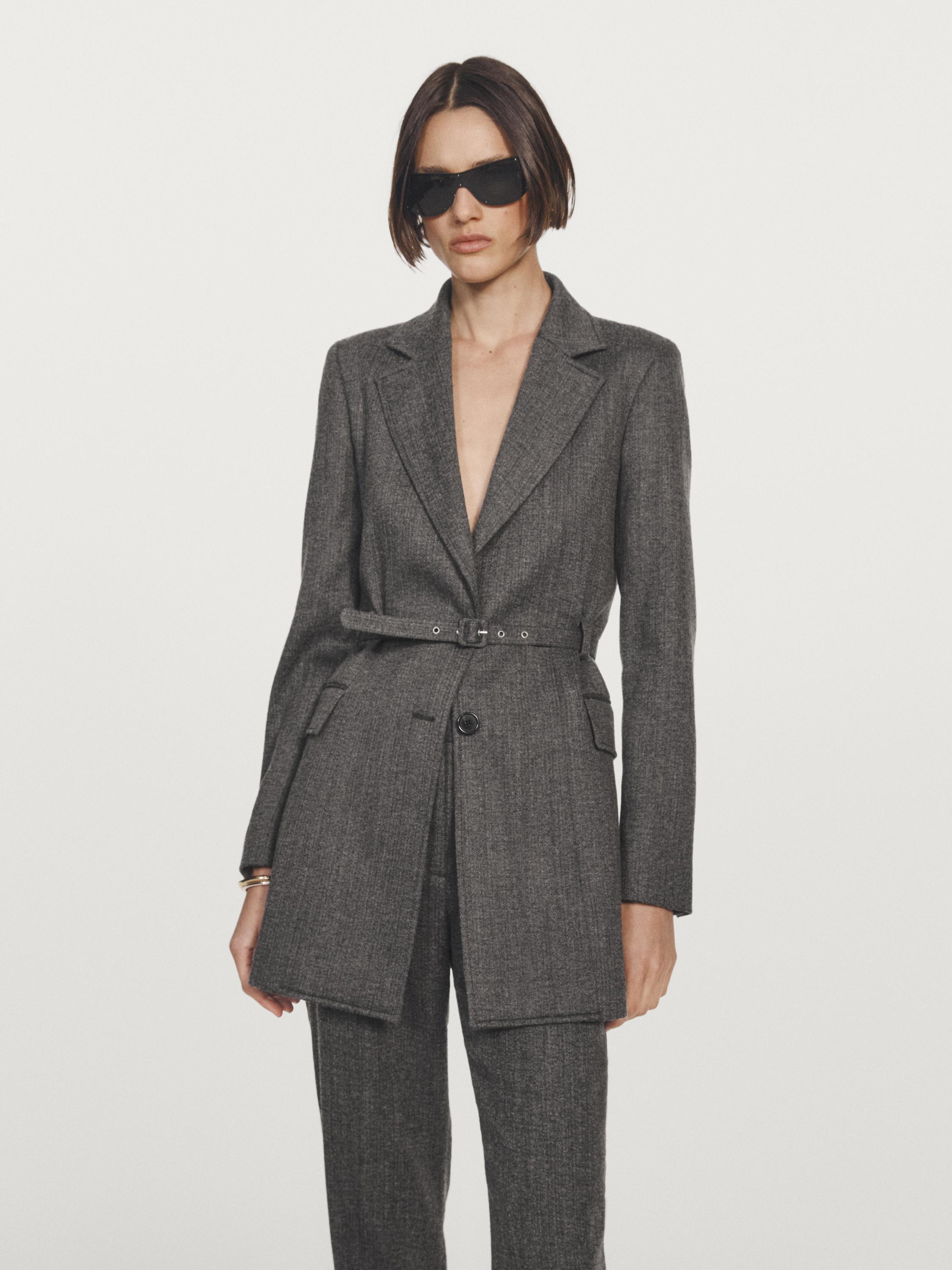 Flecked suit blazer with belt