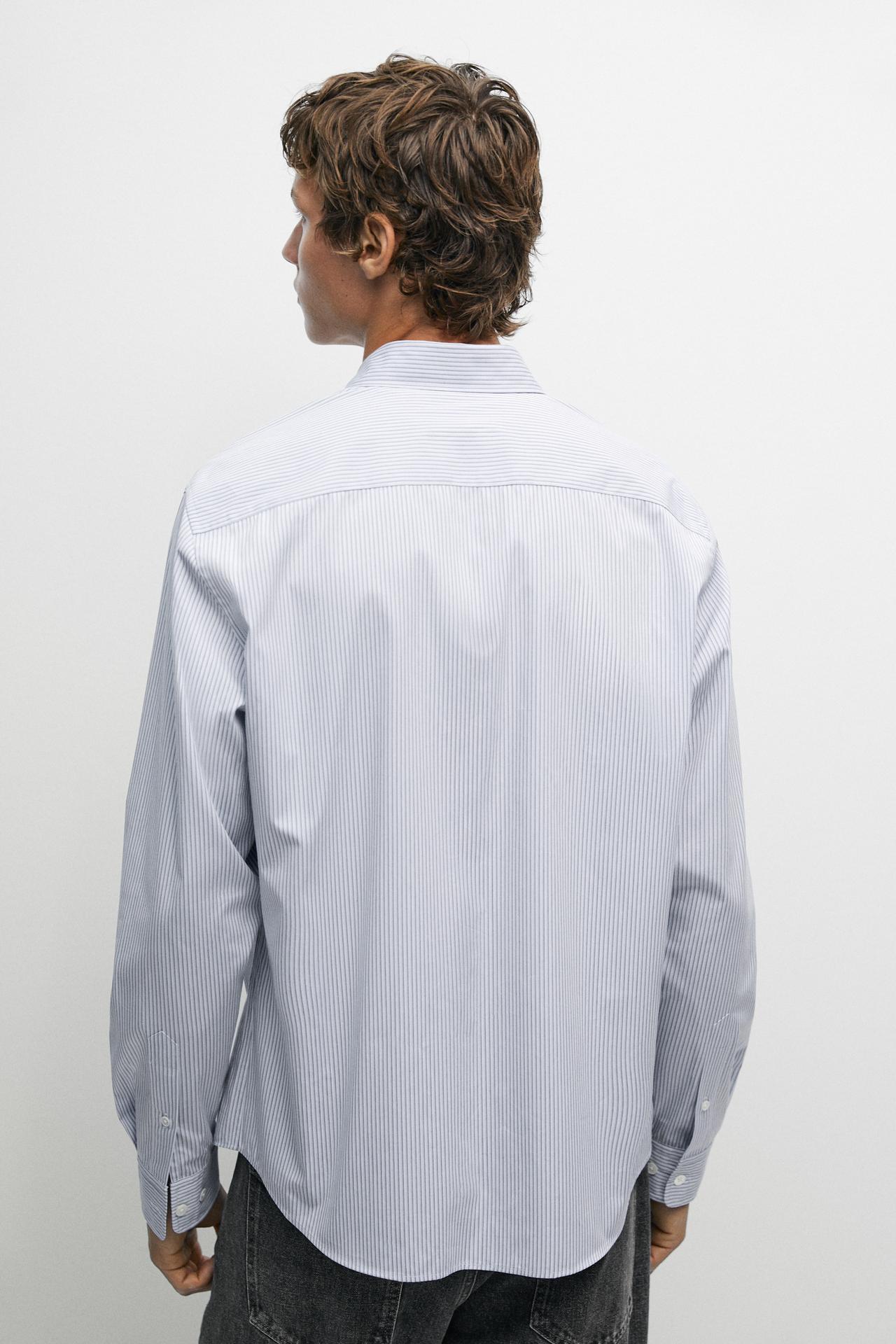100% cotton regular fit striped shirt — SKY BLUE