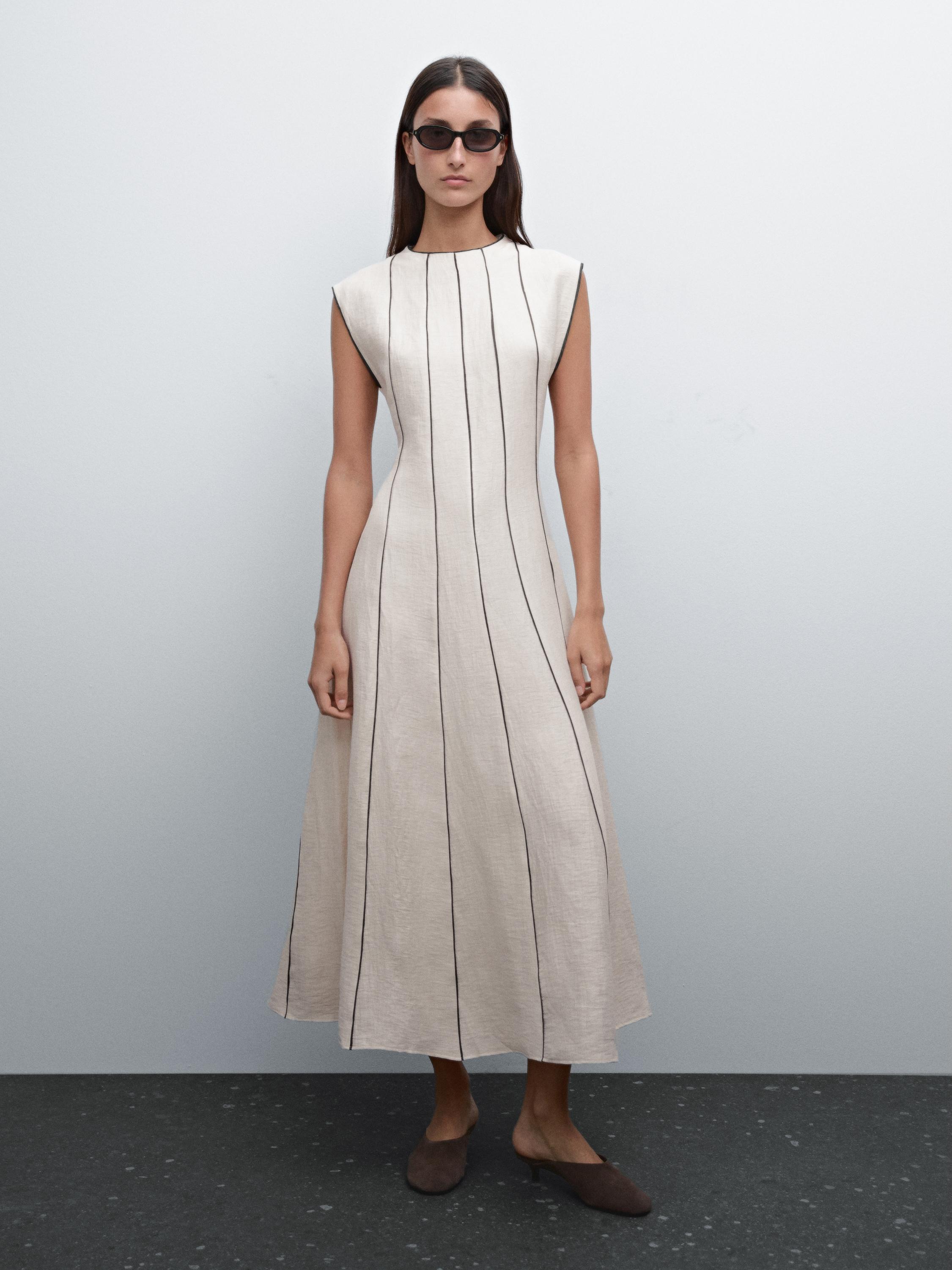 Linen blend dress with contrast trims