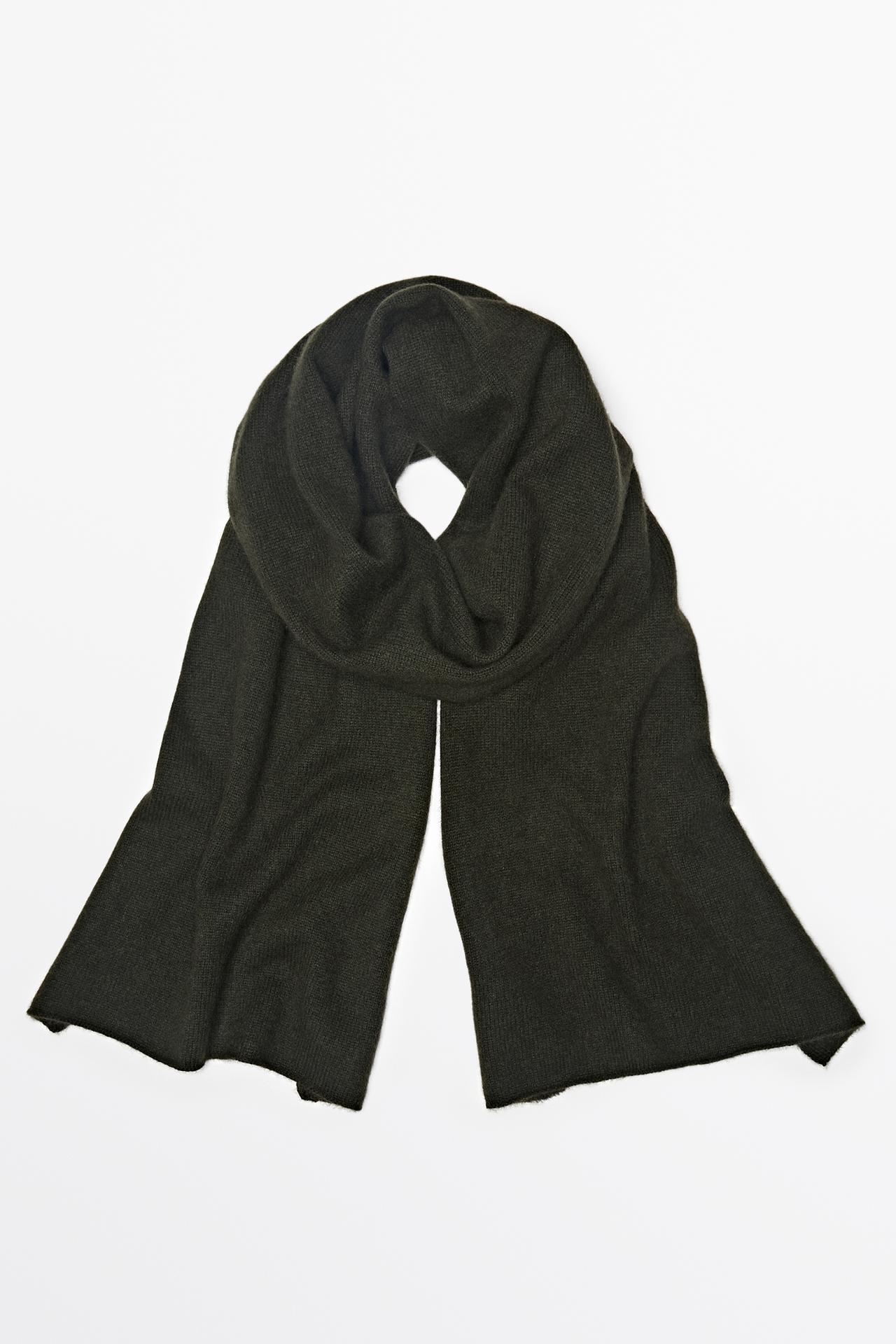 100% cashmere fine-knit scarf — KHAKI
