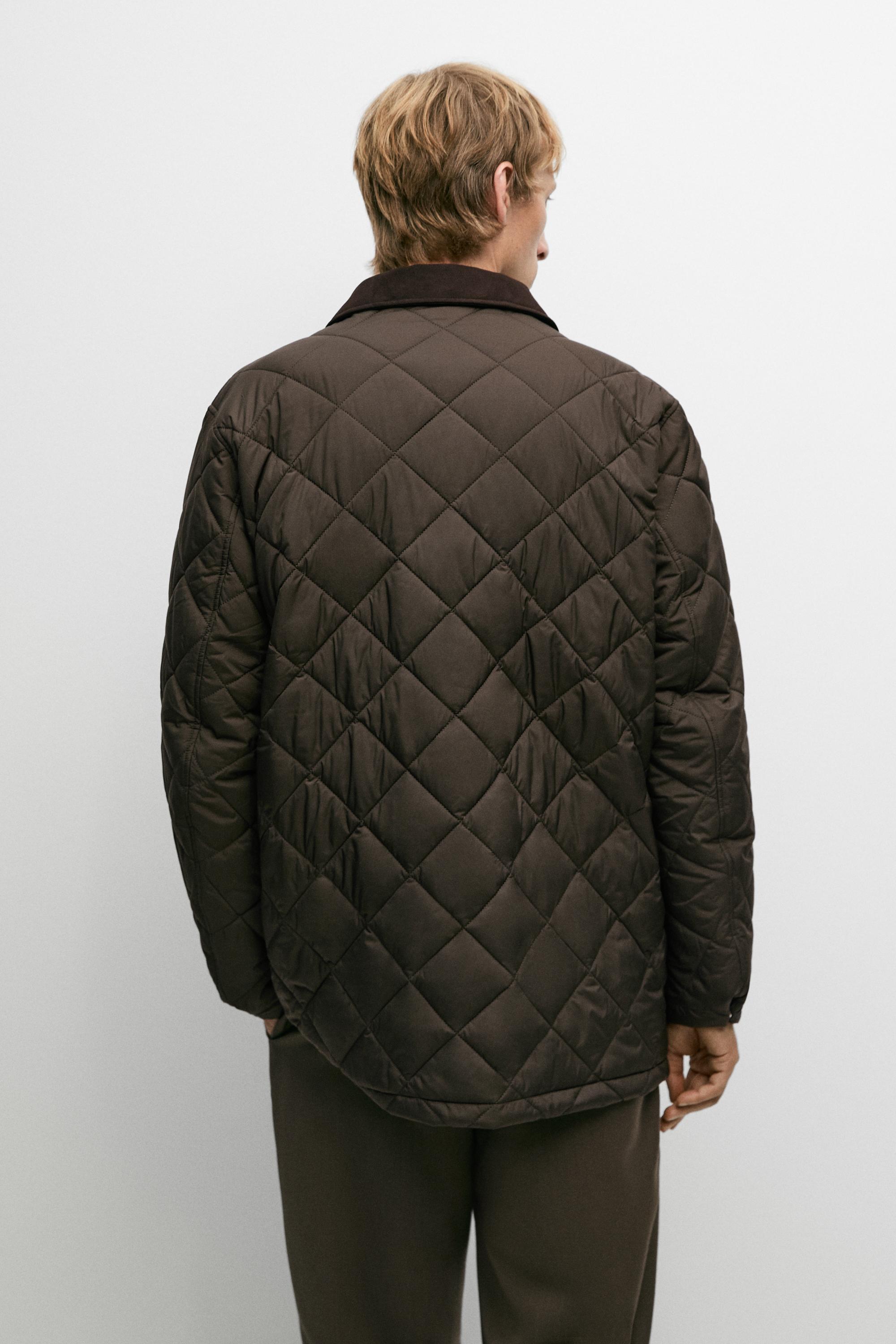 Longline quilted jacket with corduroy collar - thumbnail 5