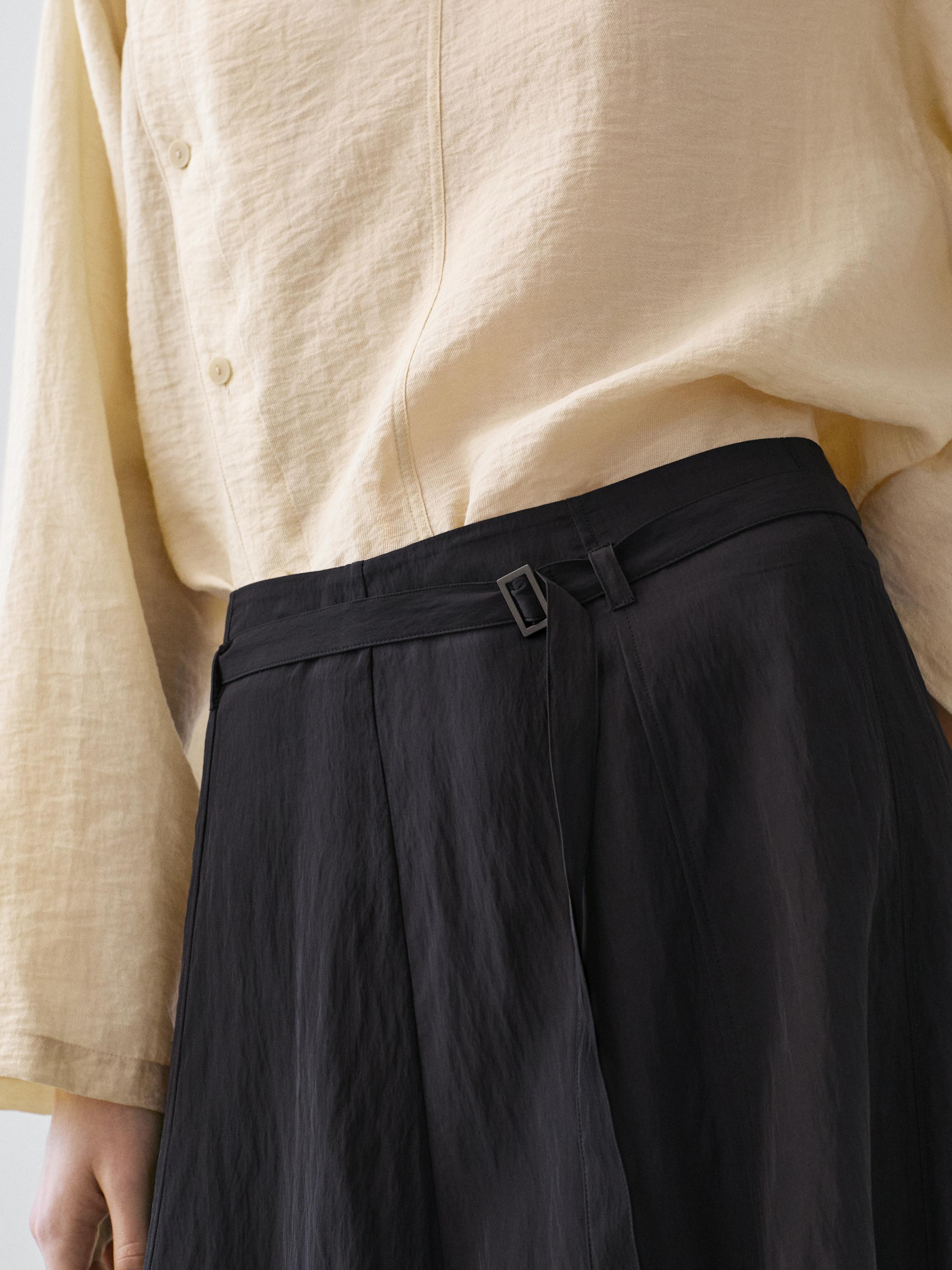 Long skirt with belt detail — GREY BLUE