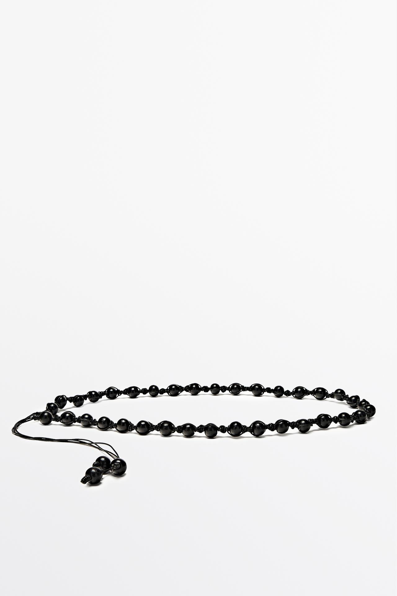 Massimo Dutti - Dames - Riem Met Houten Kralen Van Nappaleer - Zwart - M