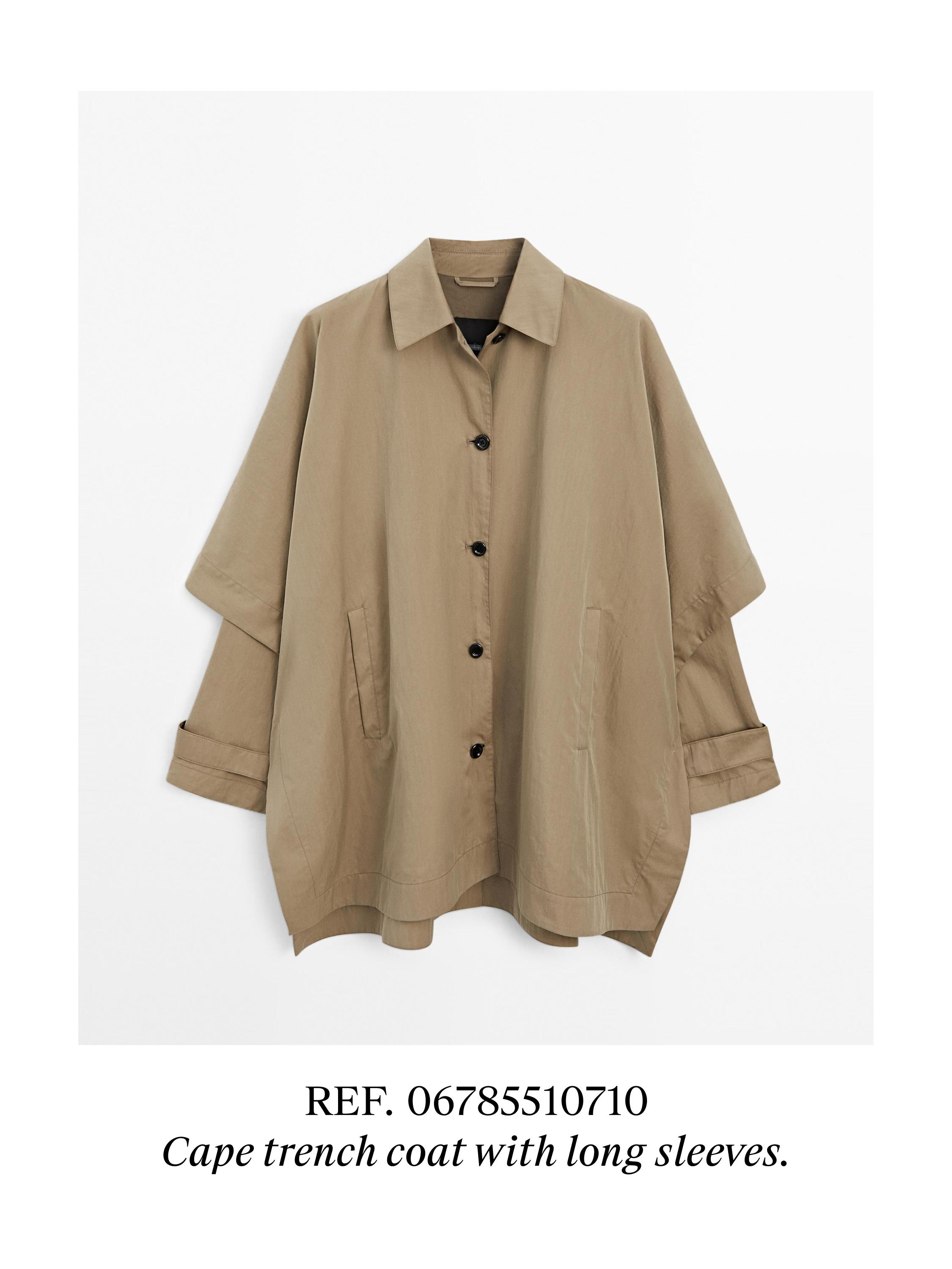 Cape trench coat with long sleeves