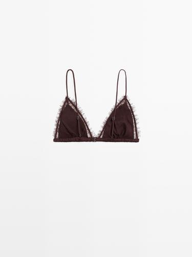 Silk and lace triangle bralette — BROWN 6