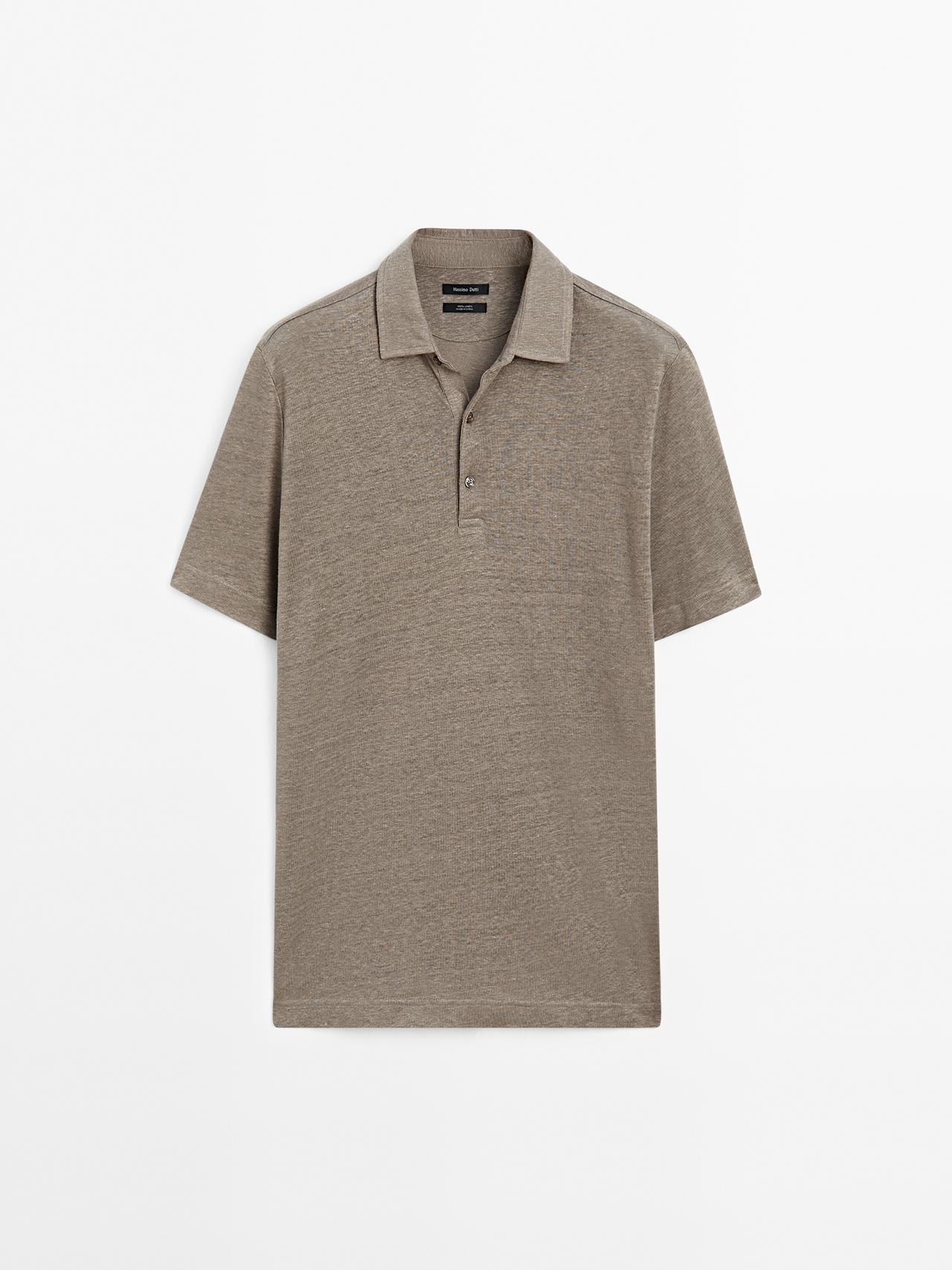 Koszulka Polo Z Krótkim Rękawem 100% Len - Jasnoopal - L - Massimo Dutti - Mężczyzna