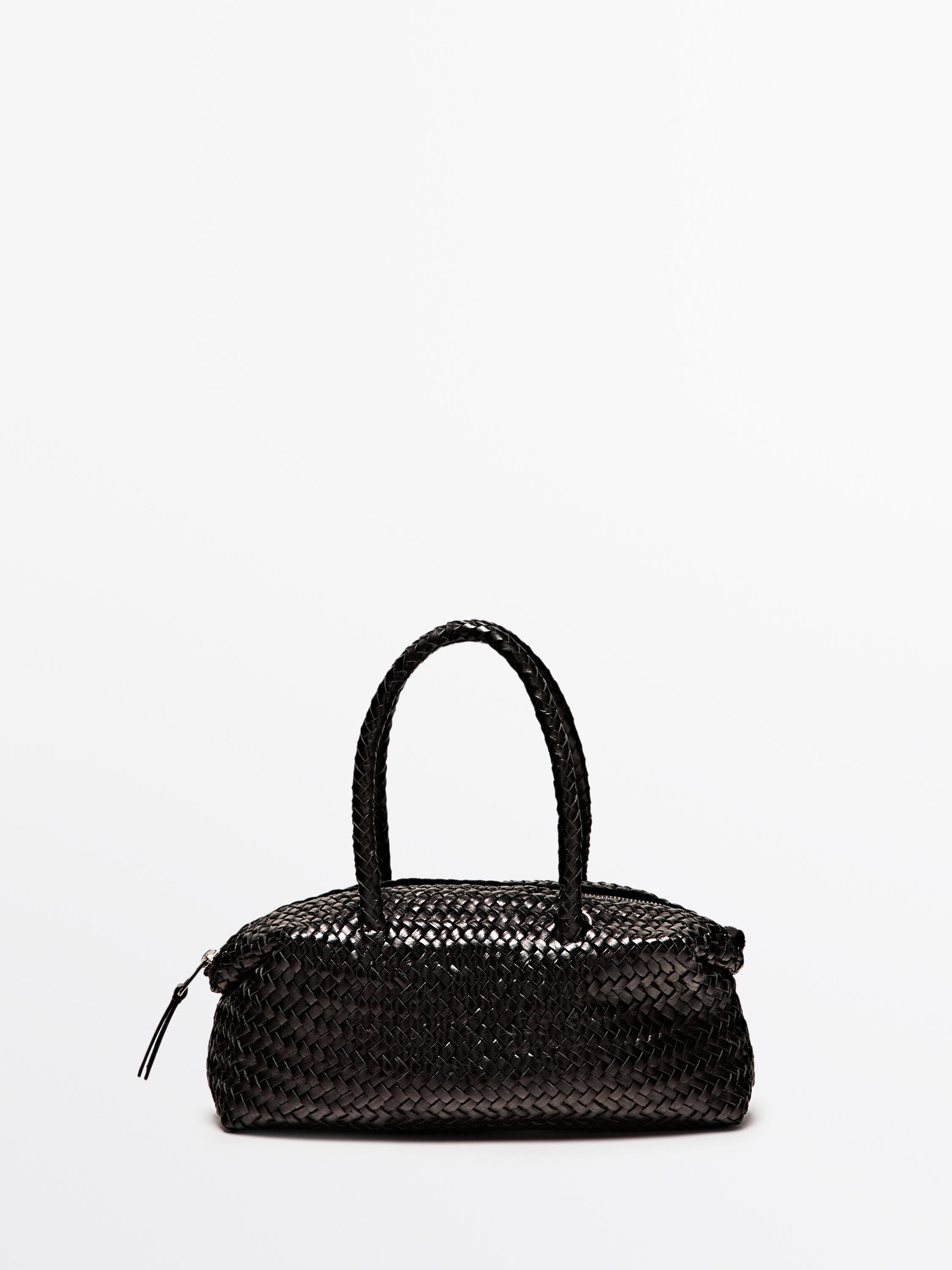 Lille, flettet satchel-taske i nappaskind