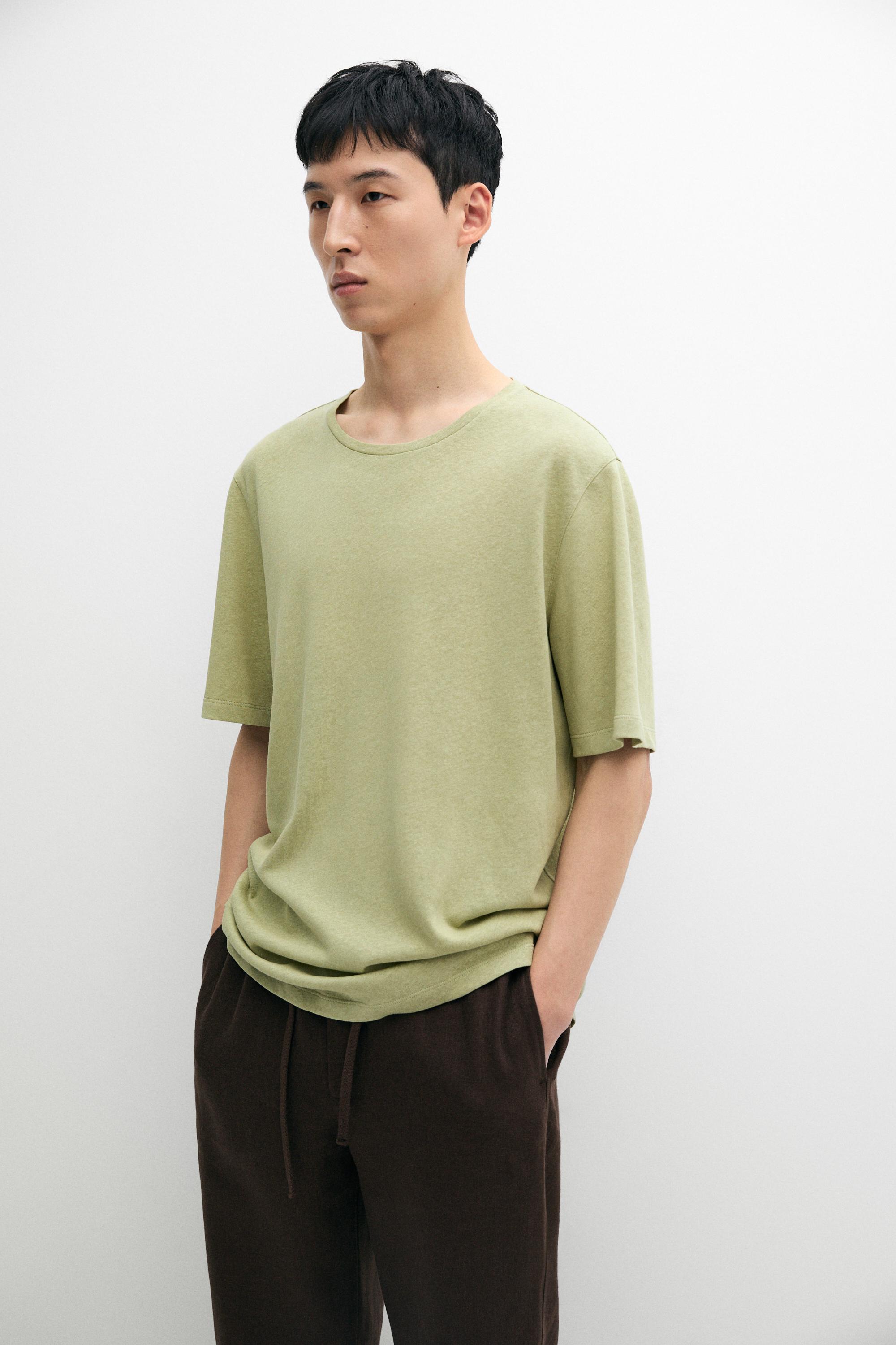 Short sleeve linen and cotton T-shirt — GREEN