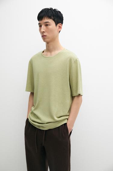 Short sleeve linen and cotton T-shirt — GREEN 3