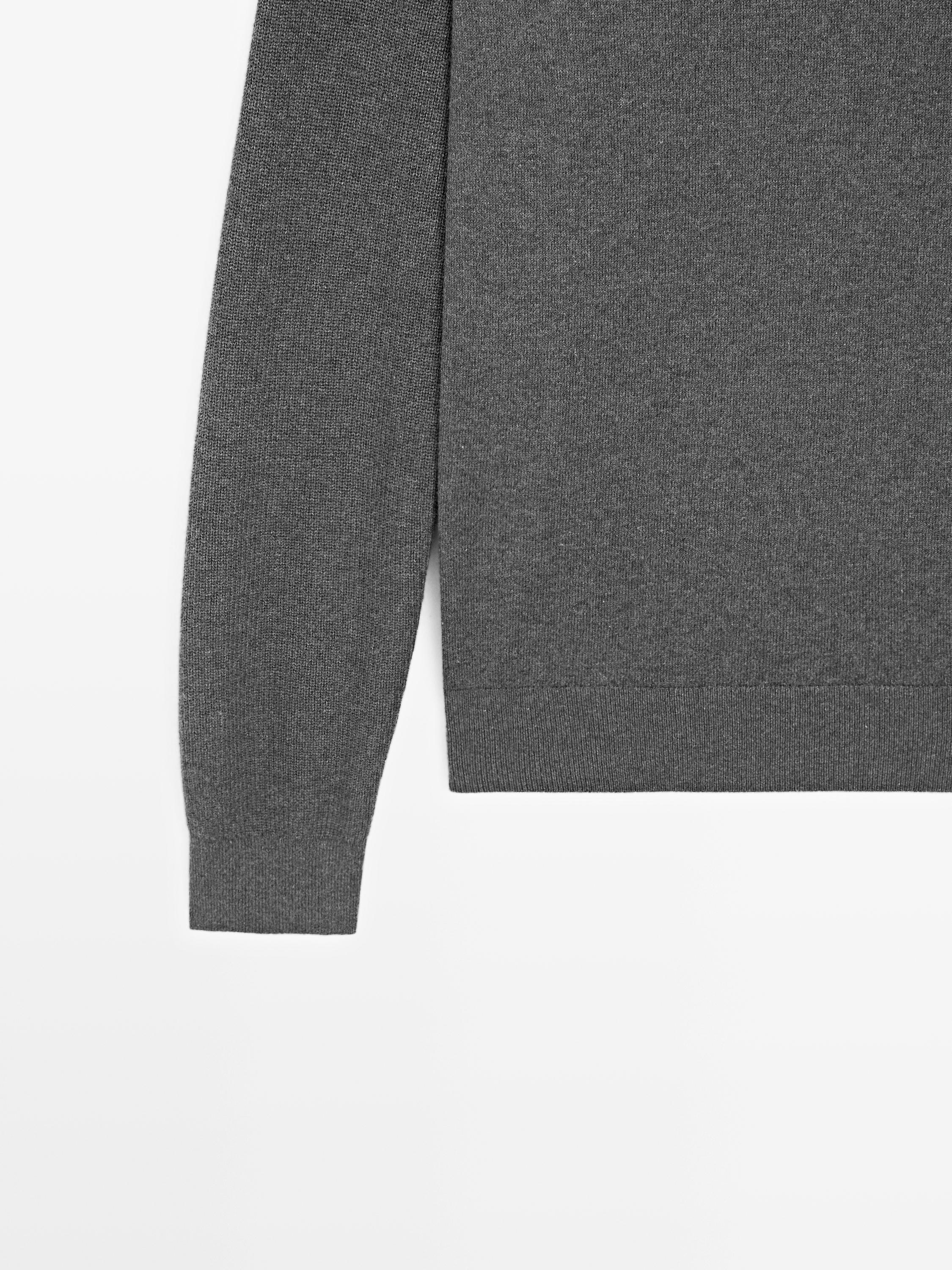 Cotton blend knit polo sweater — MEDIUM GREY