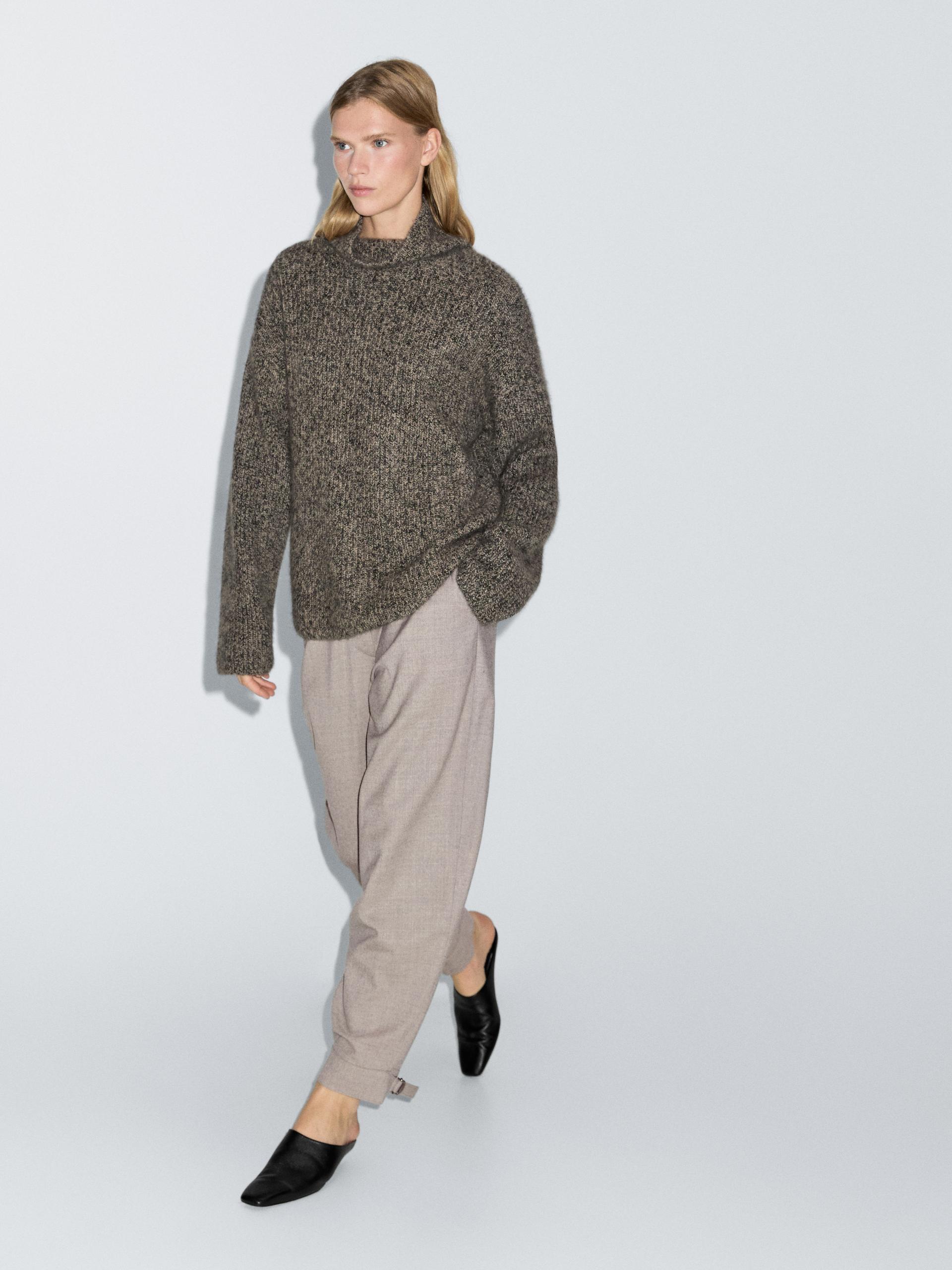 Pantalon Laine Avec Boucle - Vison - 36 - Massimo Dutti - Femme