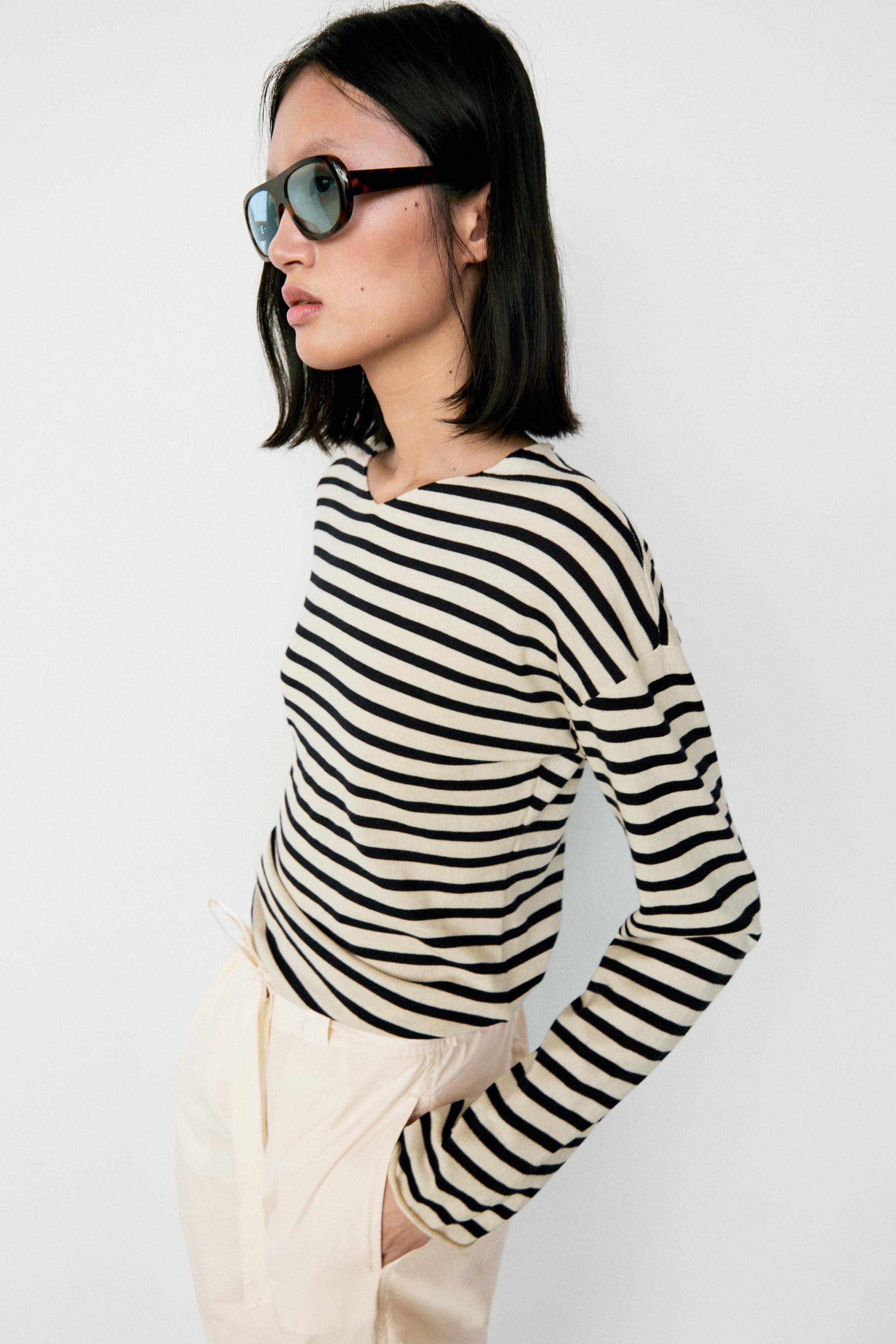 Long sleeve 100% cotton striped sweater