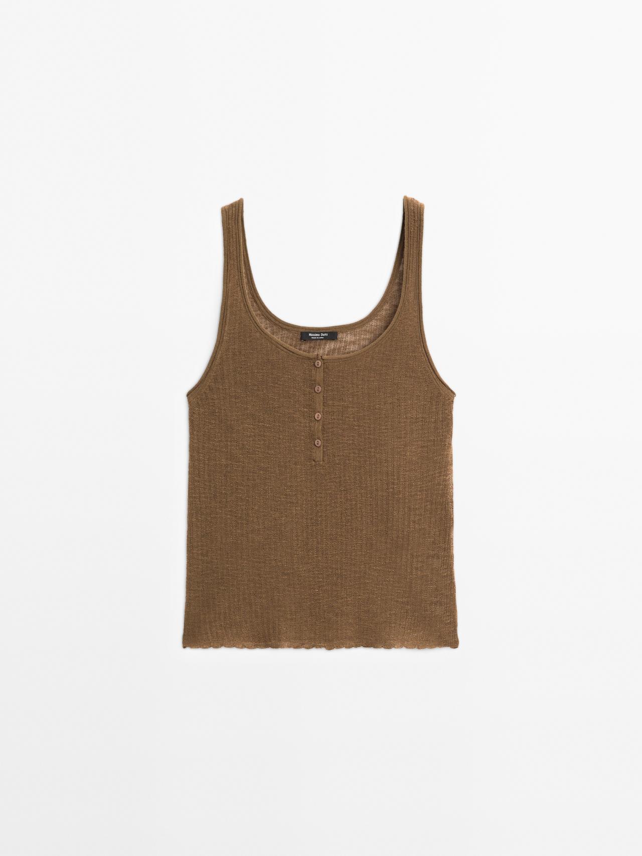 Massimo Dutti - Dame - Top I Meleret Stof Med Stropper - Brun - Xs