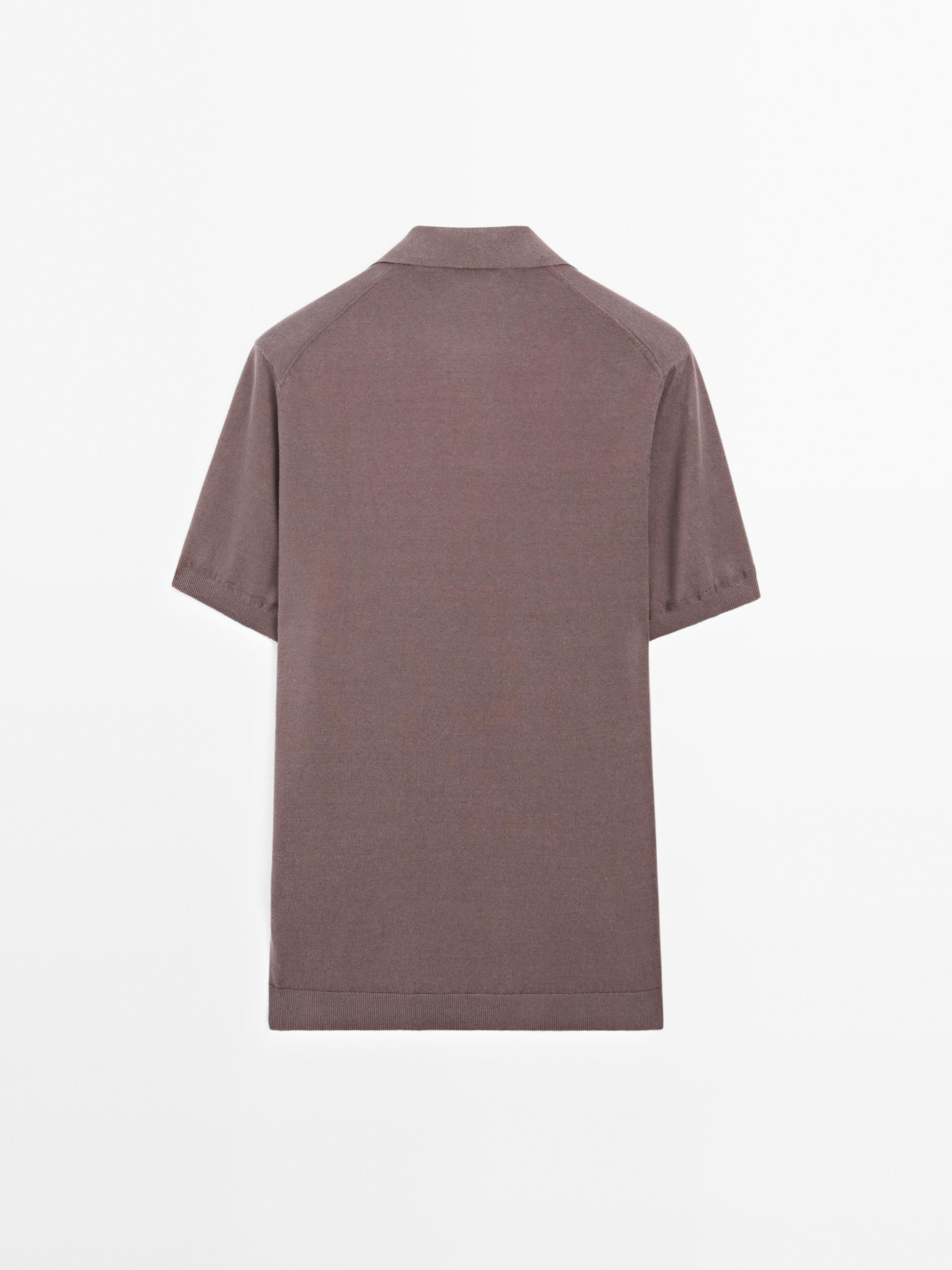 Linen blend knit V-neck polo shirt