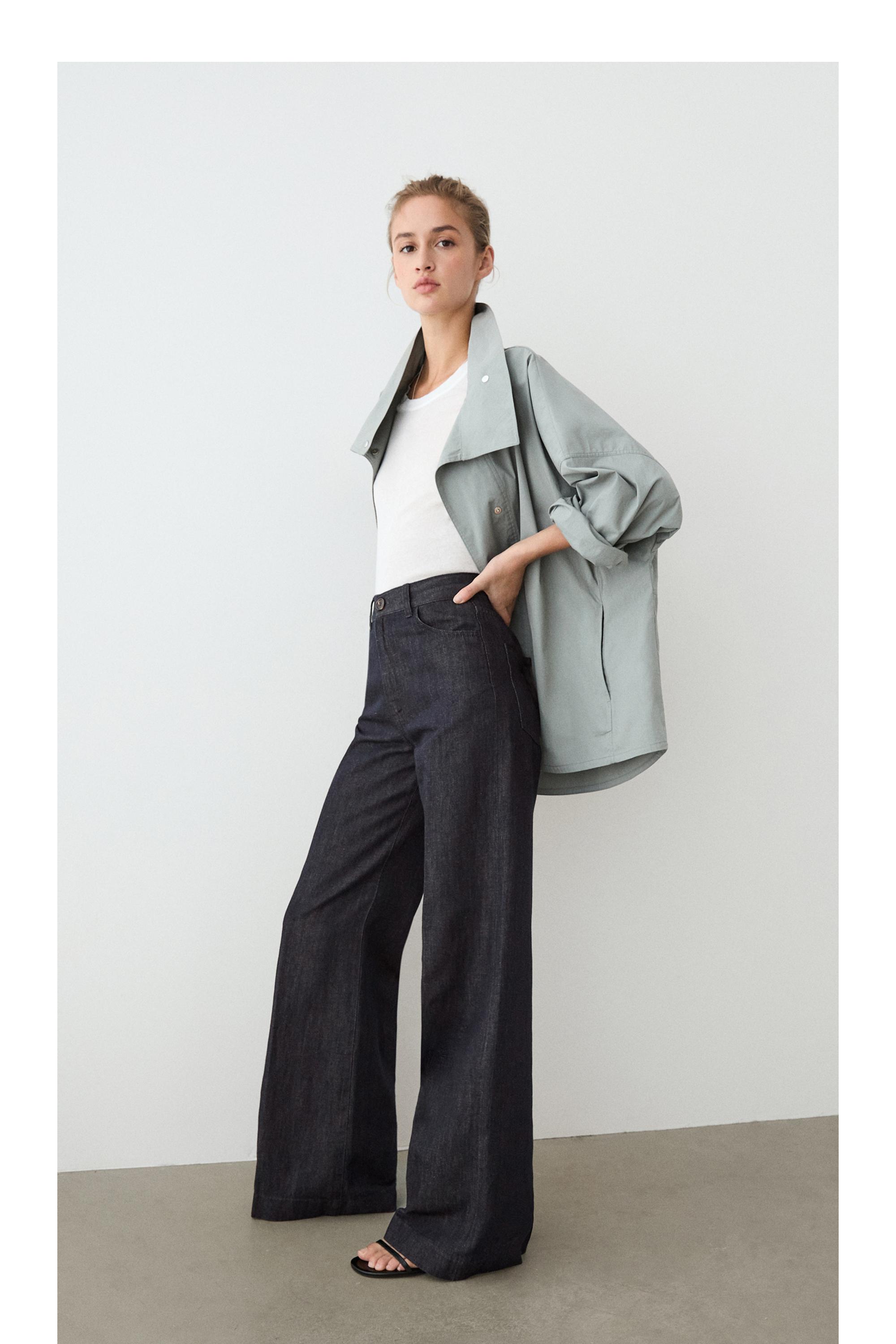 High-waist palazzo denim pants co-ord — DARK BLUE