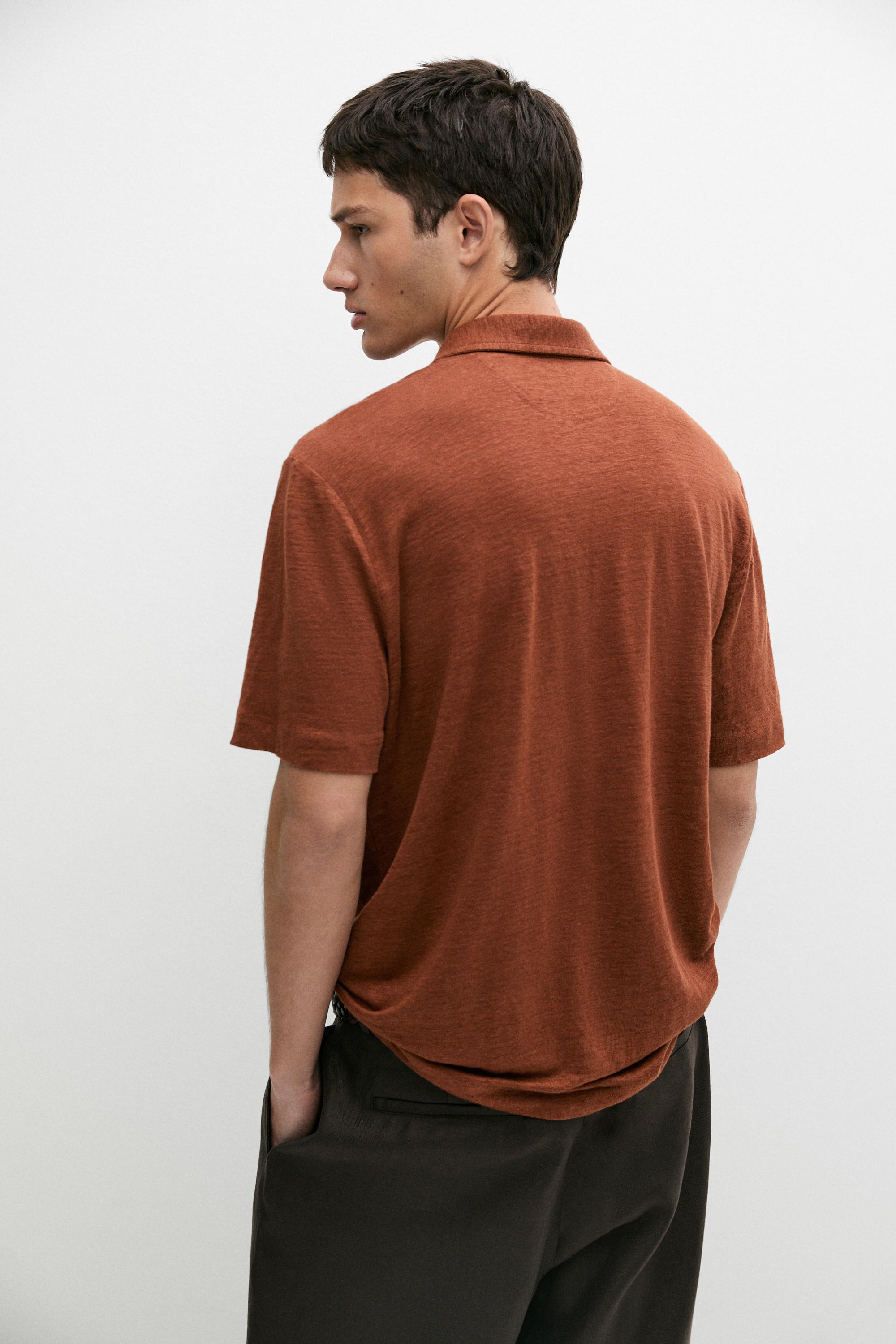 100% linen short sleeve polo shirt — Washed
