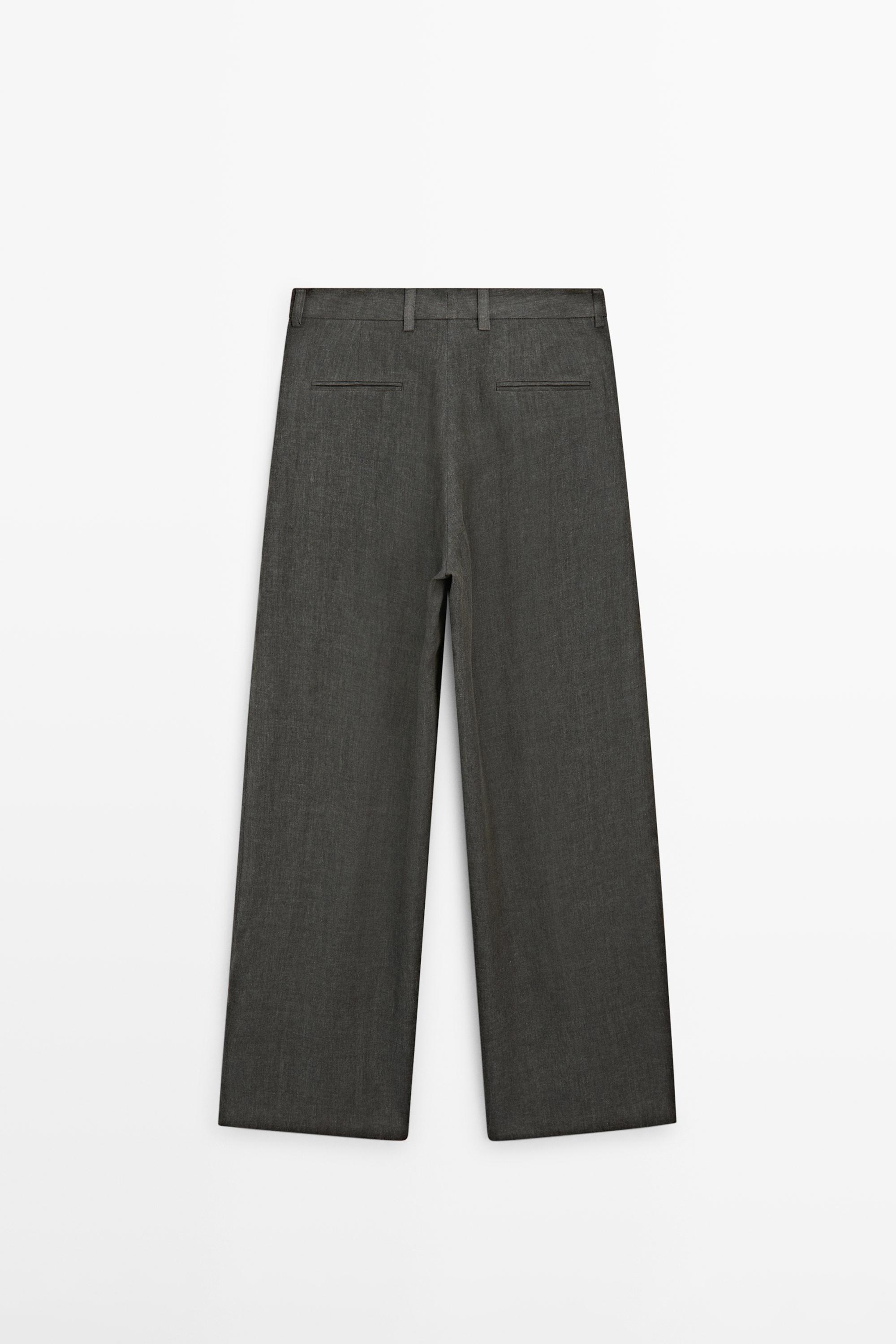 Melange trousers with linen side piece — BLUISH GREEN