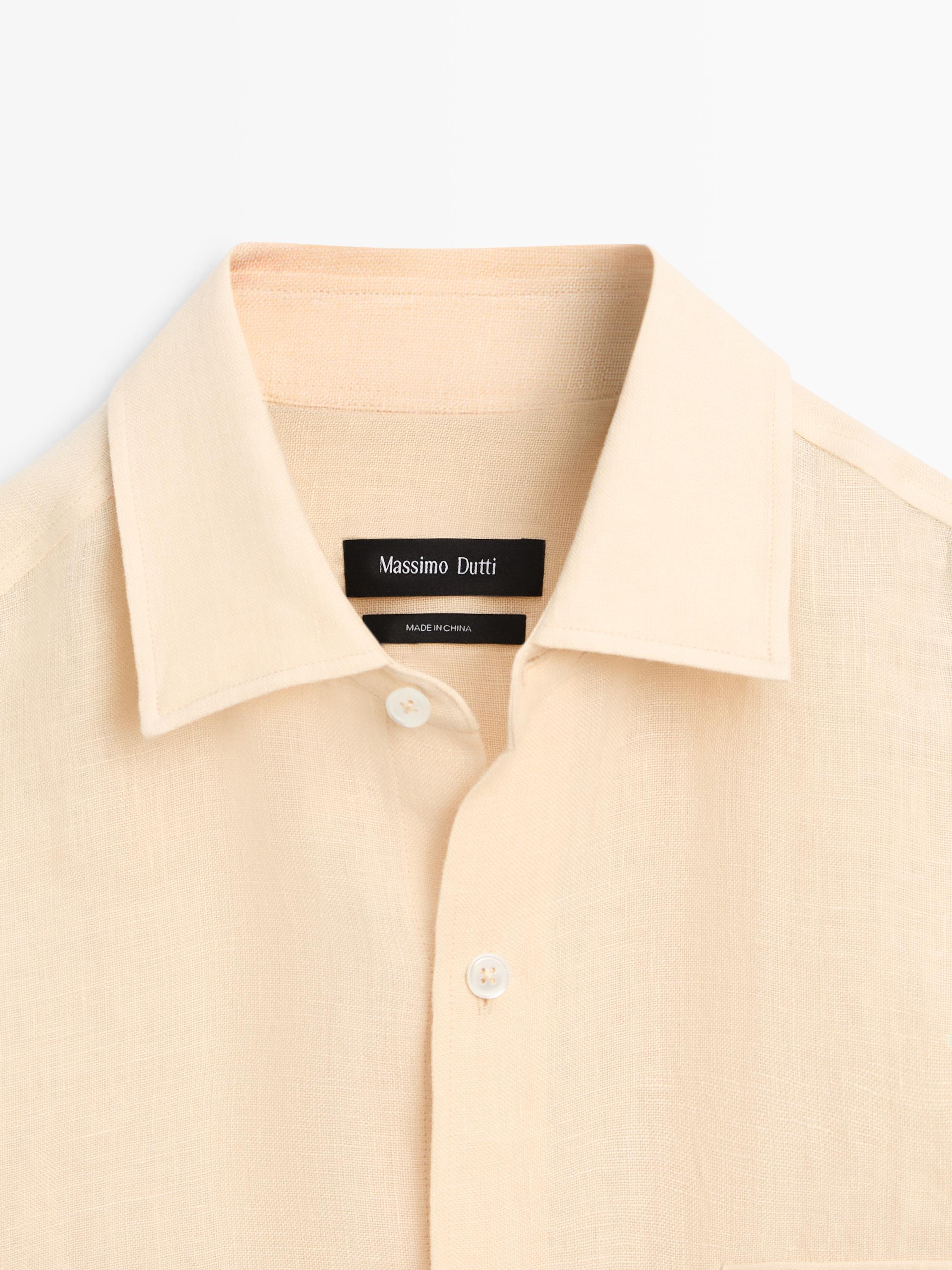 Regular fit 100% linen shirt with pockets — YELLOW